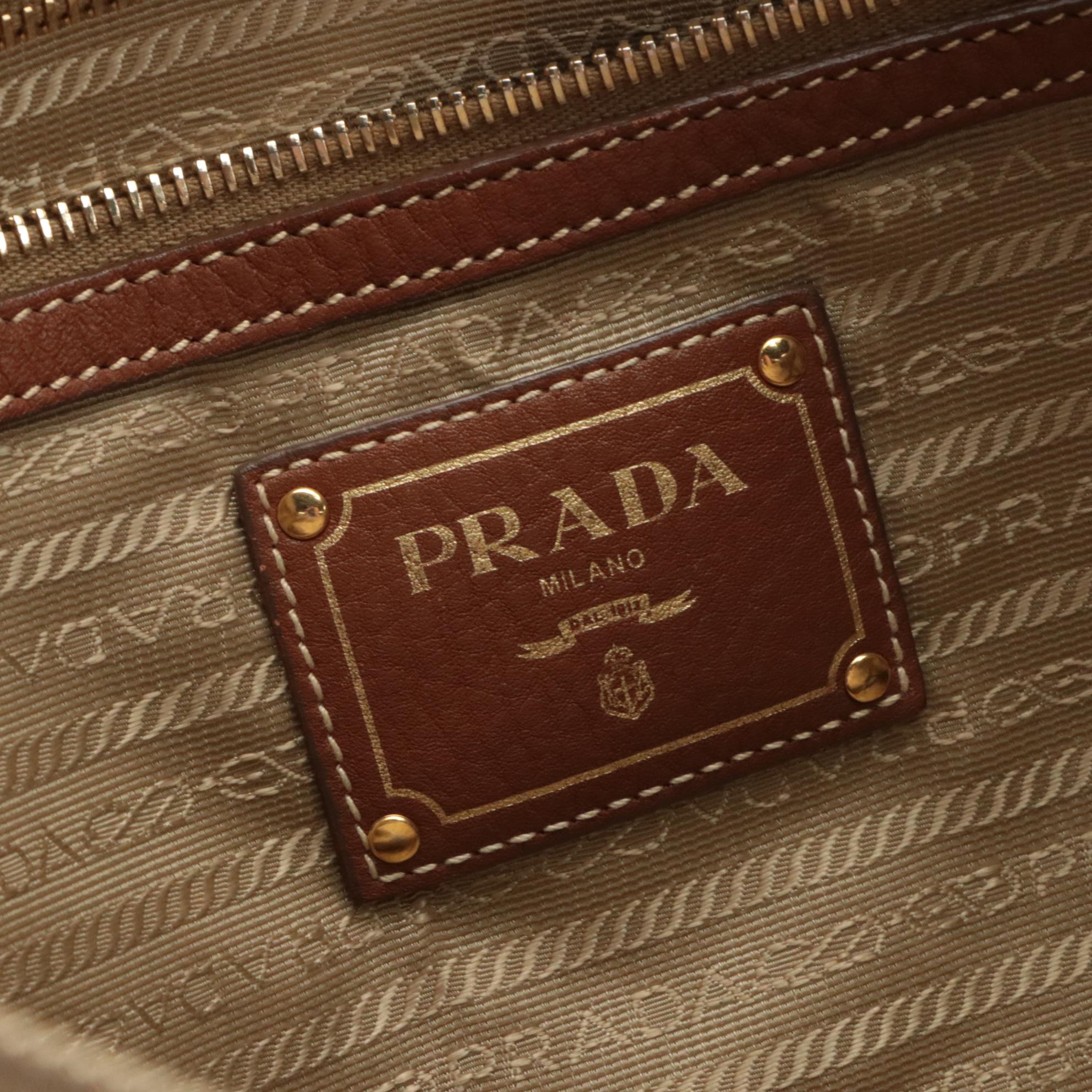 Prada Canapa Logo Shoulder Bag in Jacquard Canvas and Leather