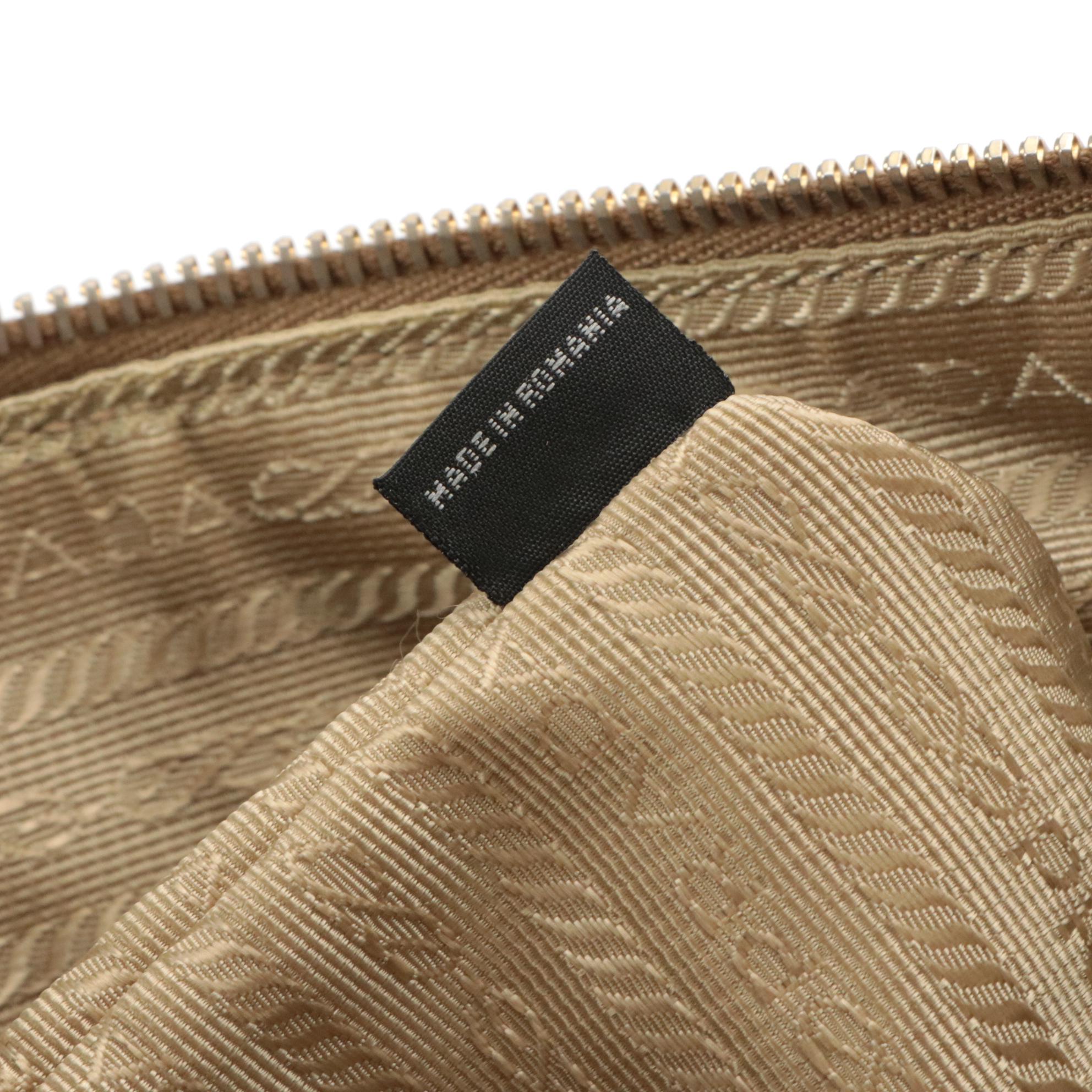 Prada Canapa Logo Shoulder Bag in Jacquard Canvas and Leather