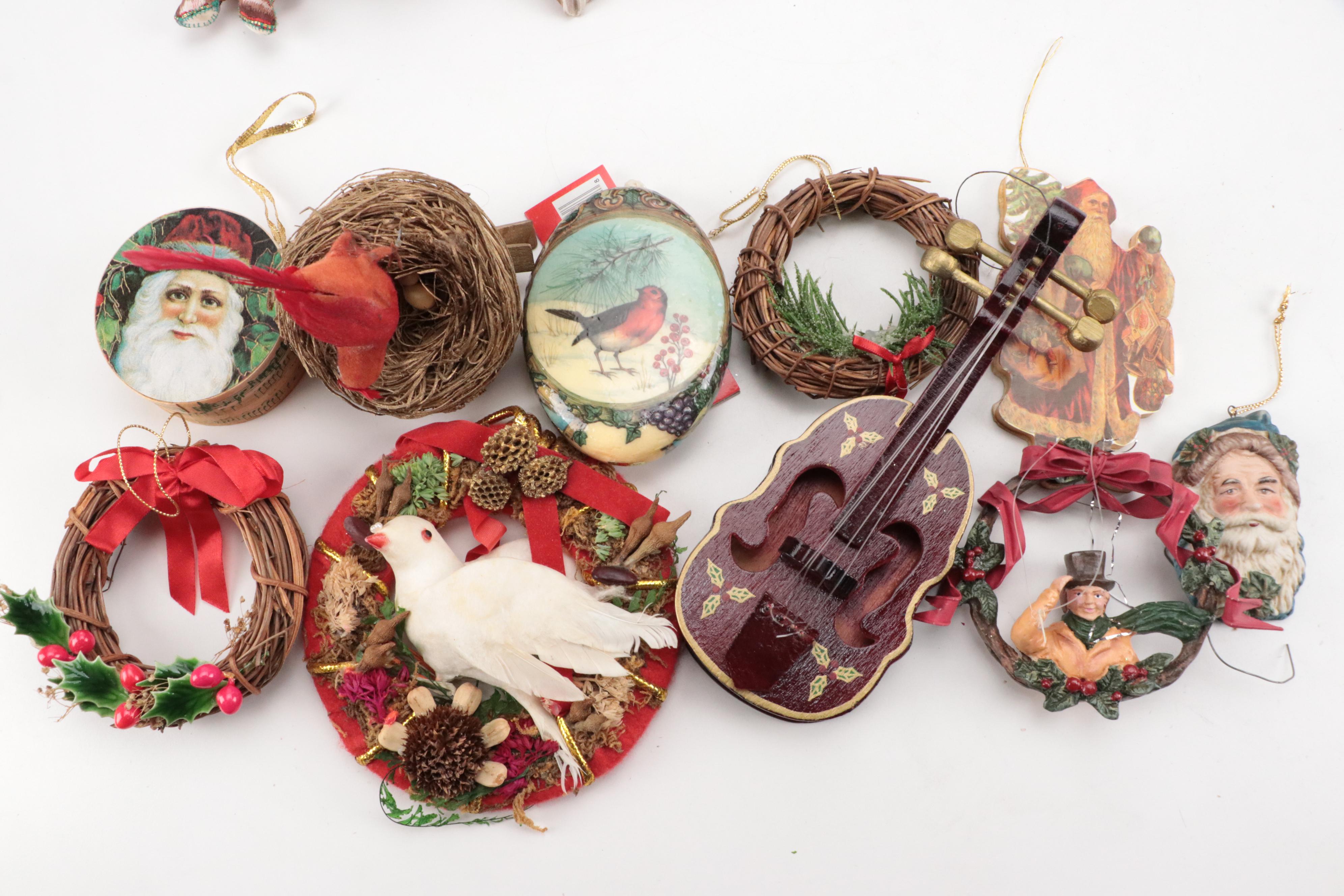 Santa Claus and Other Christmas Ornaments with Tree Topper