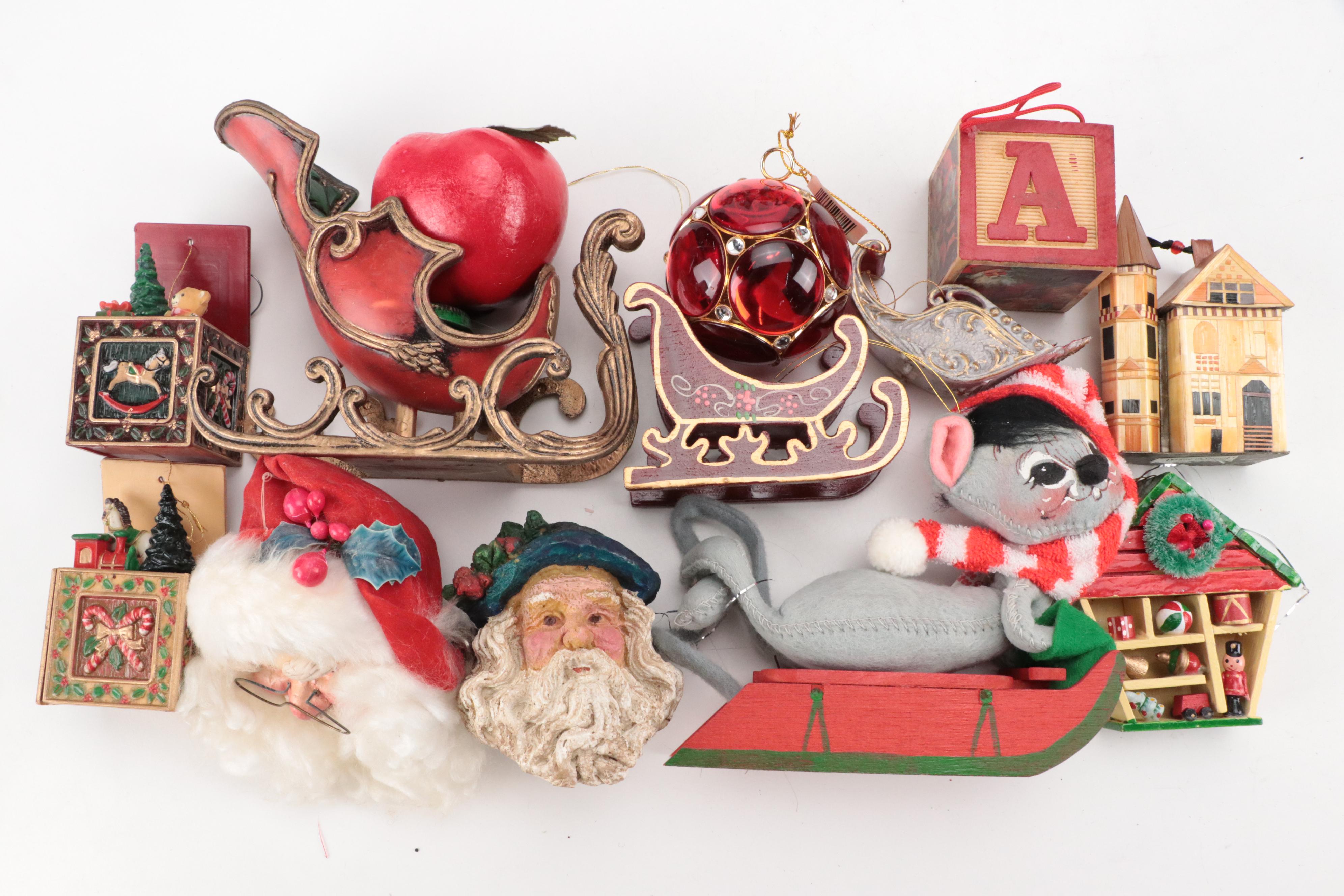 Santa Claus and Other Christmas Ornaments with Tree Topper