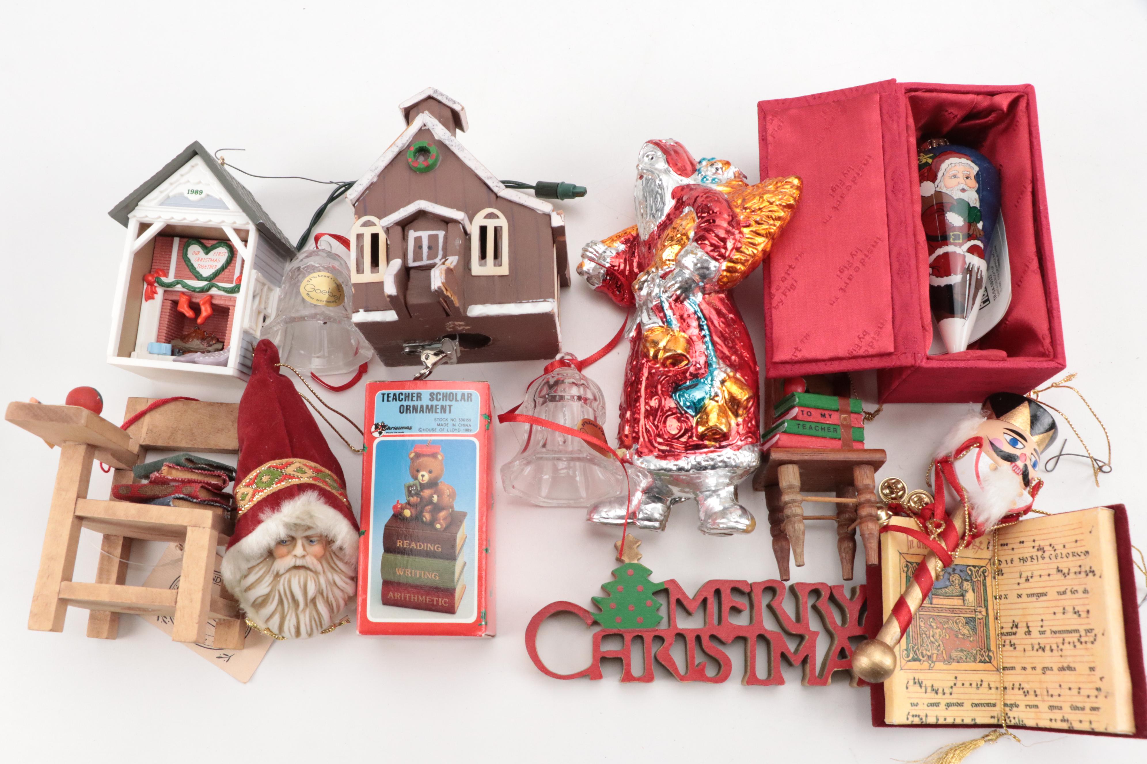 Santa Claus and Other Christmas Ornaments with Tree Topper