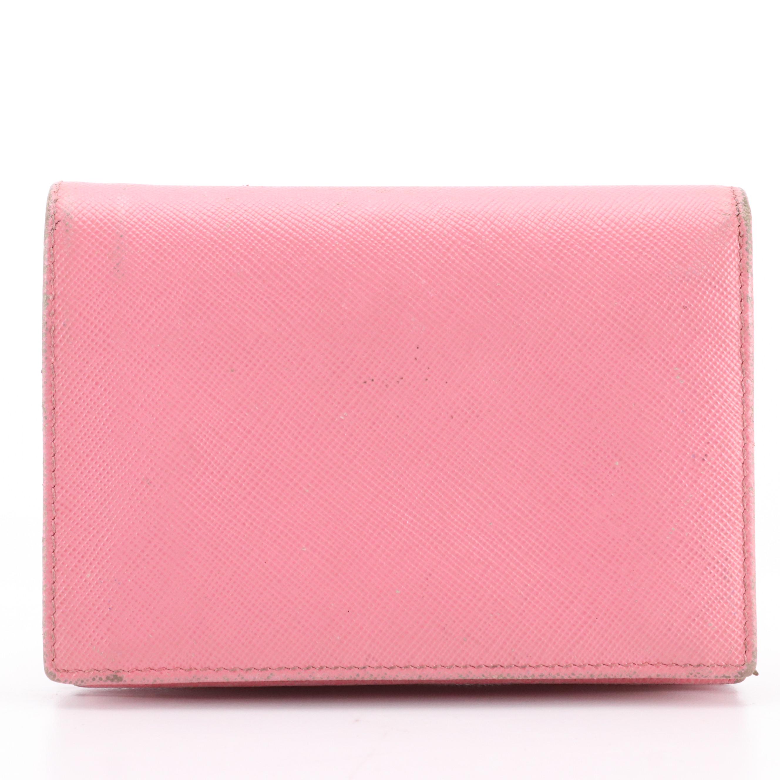 Prada Compact Wallet in Pink Saffiano Leather
