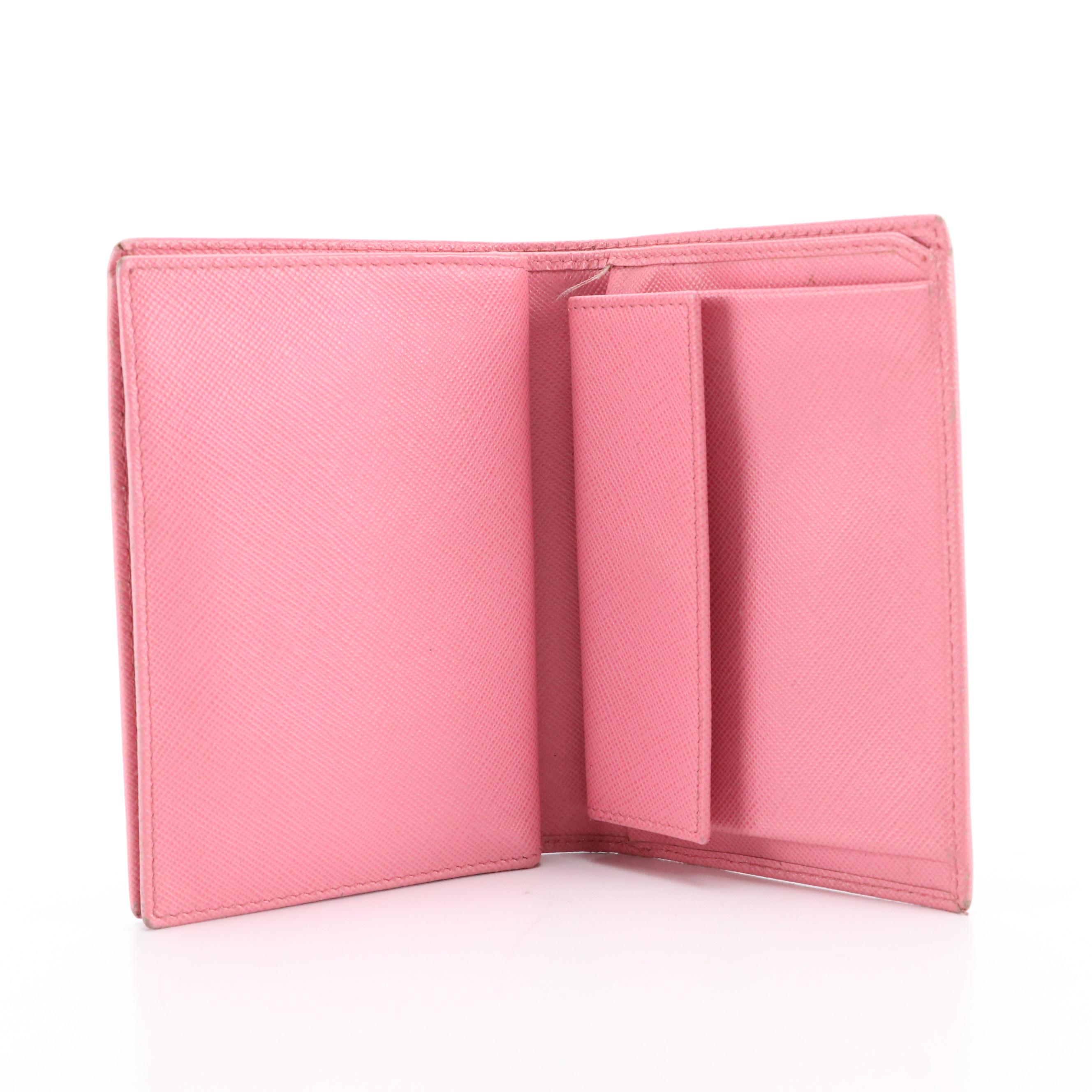 Prada Compact Wallet in Pink Saffiano Leather