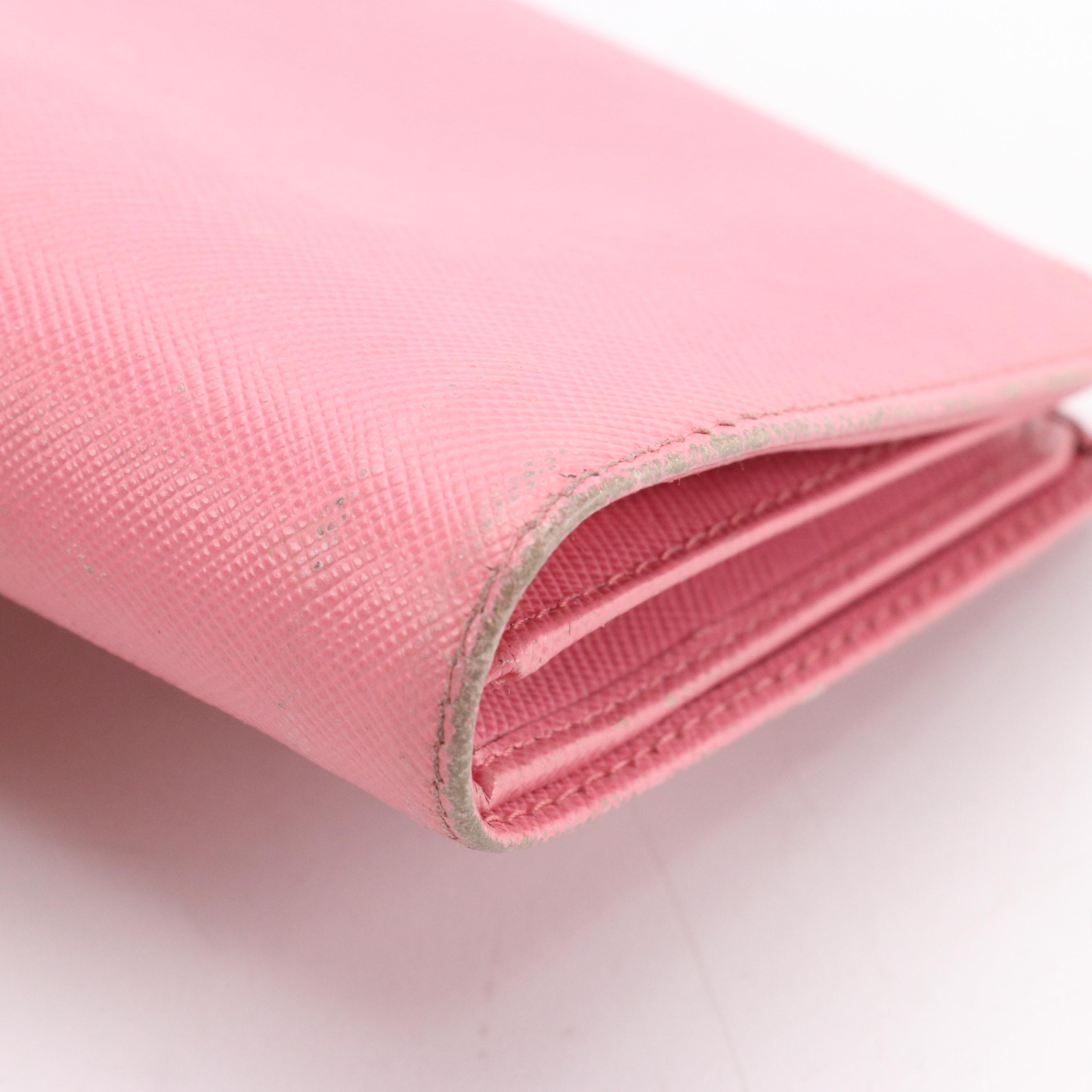 Prada Compact Wallet in Pink Saffiano Leather