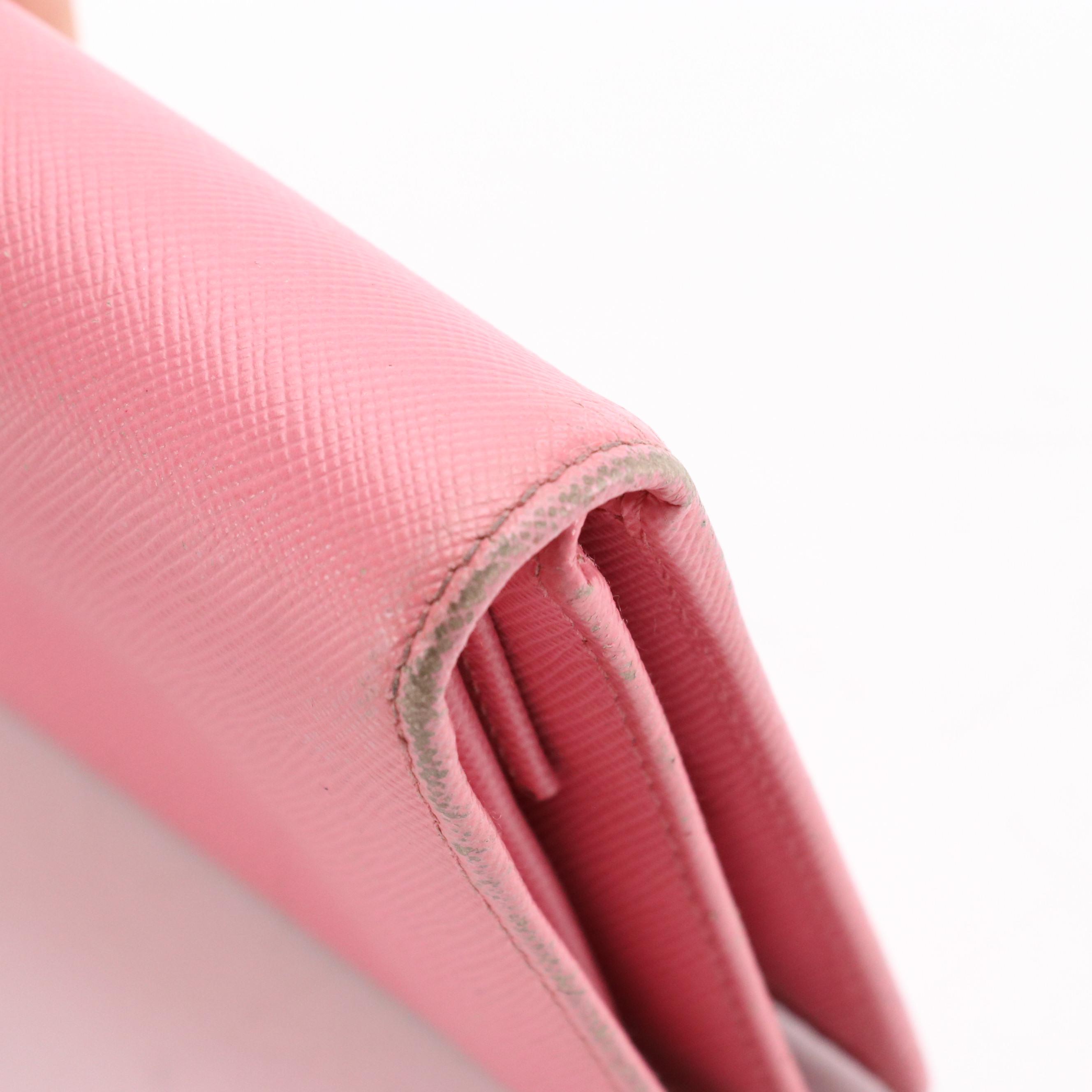 Prada Compact Wallet in Pink Saffiano Leather