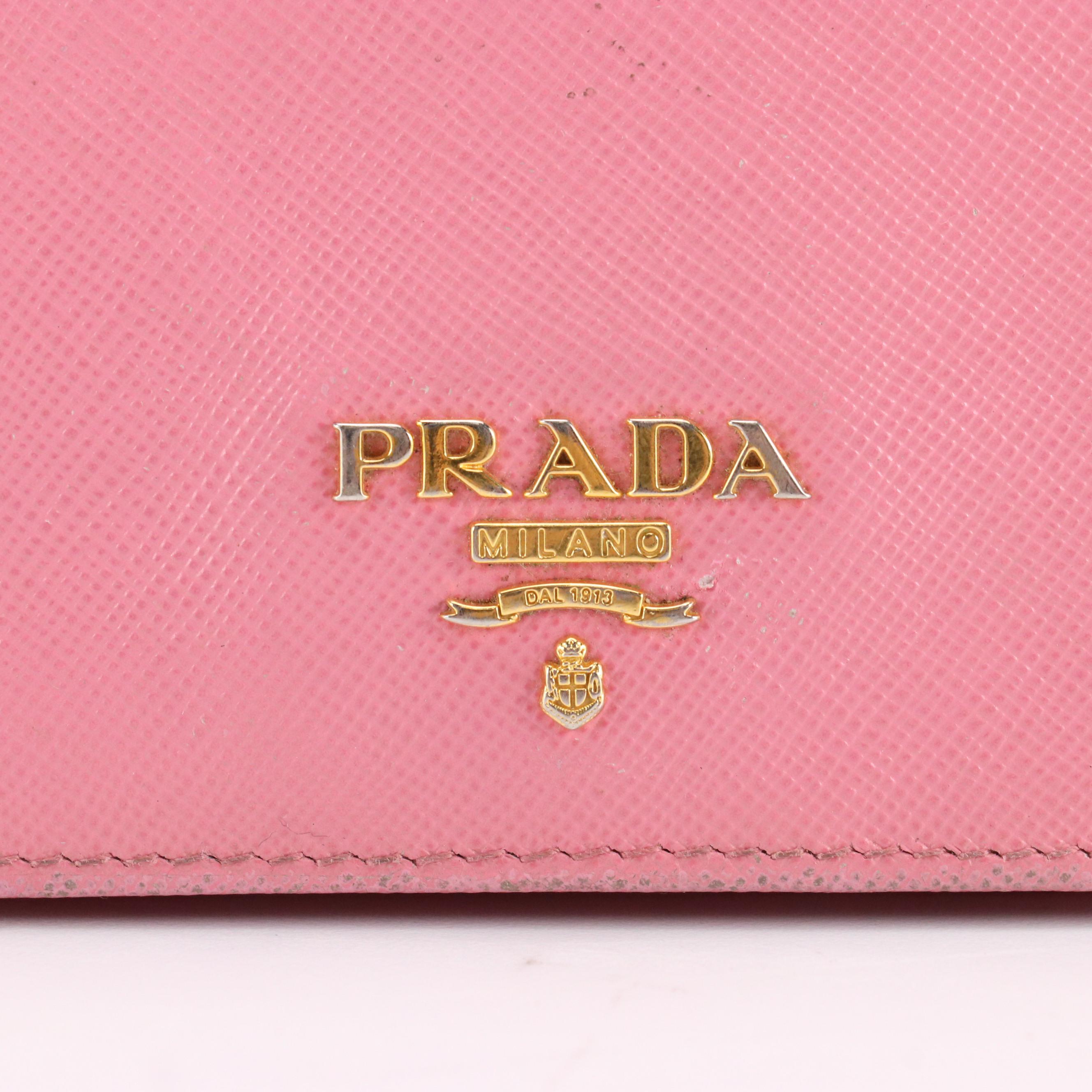 Prada Compact Wallet in Pink Saffiano Leather