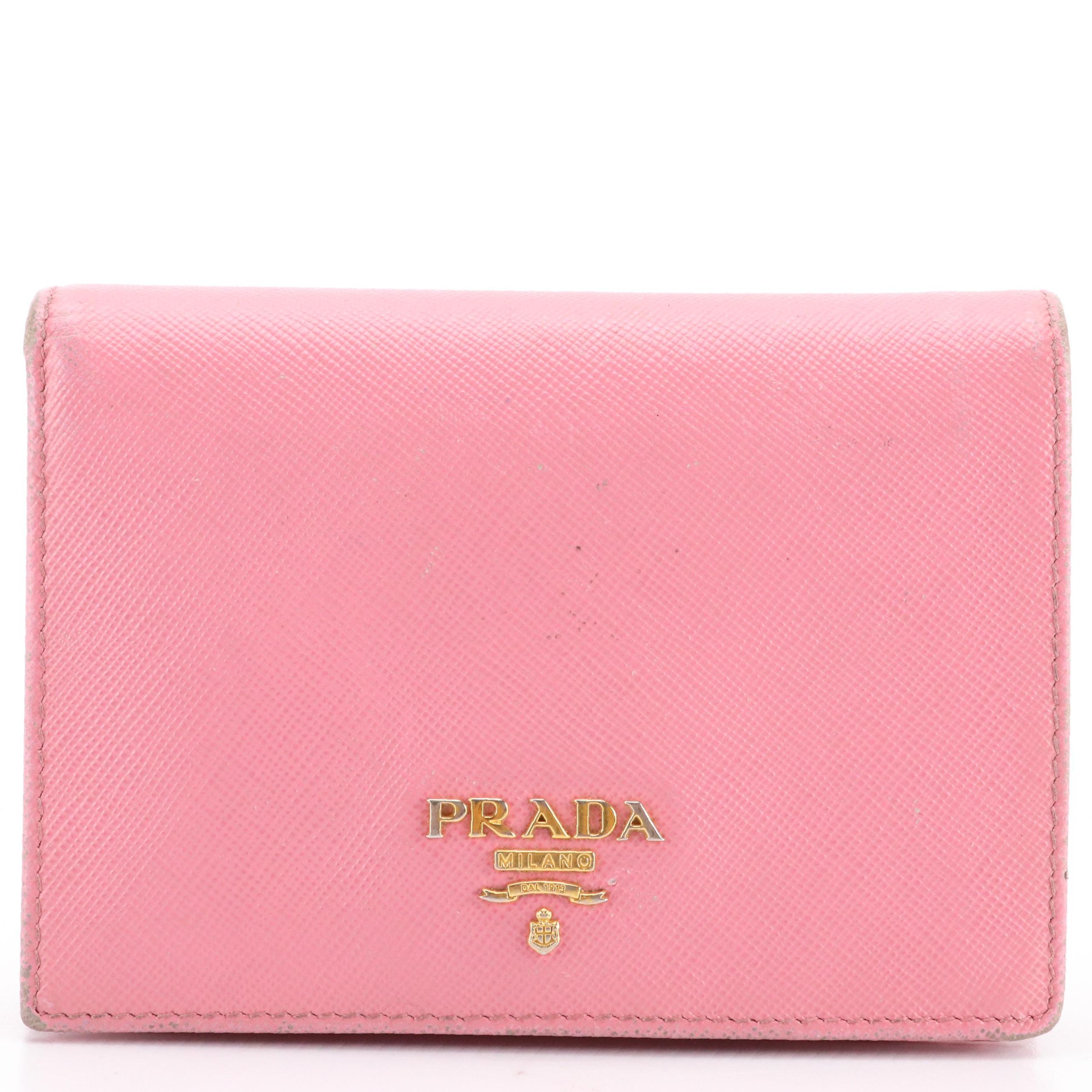 Prada Compact Wallet in Pink Saffiano Leather