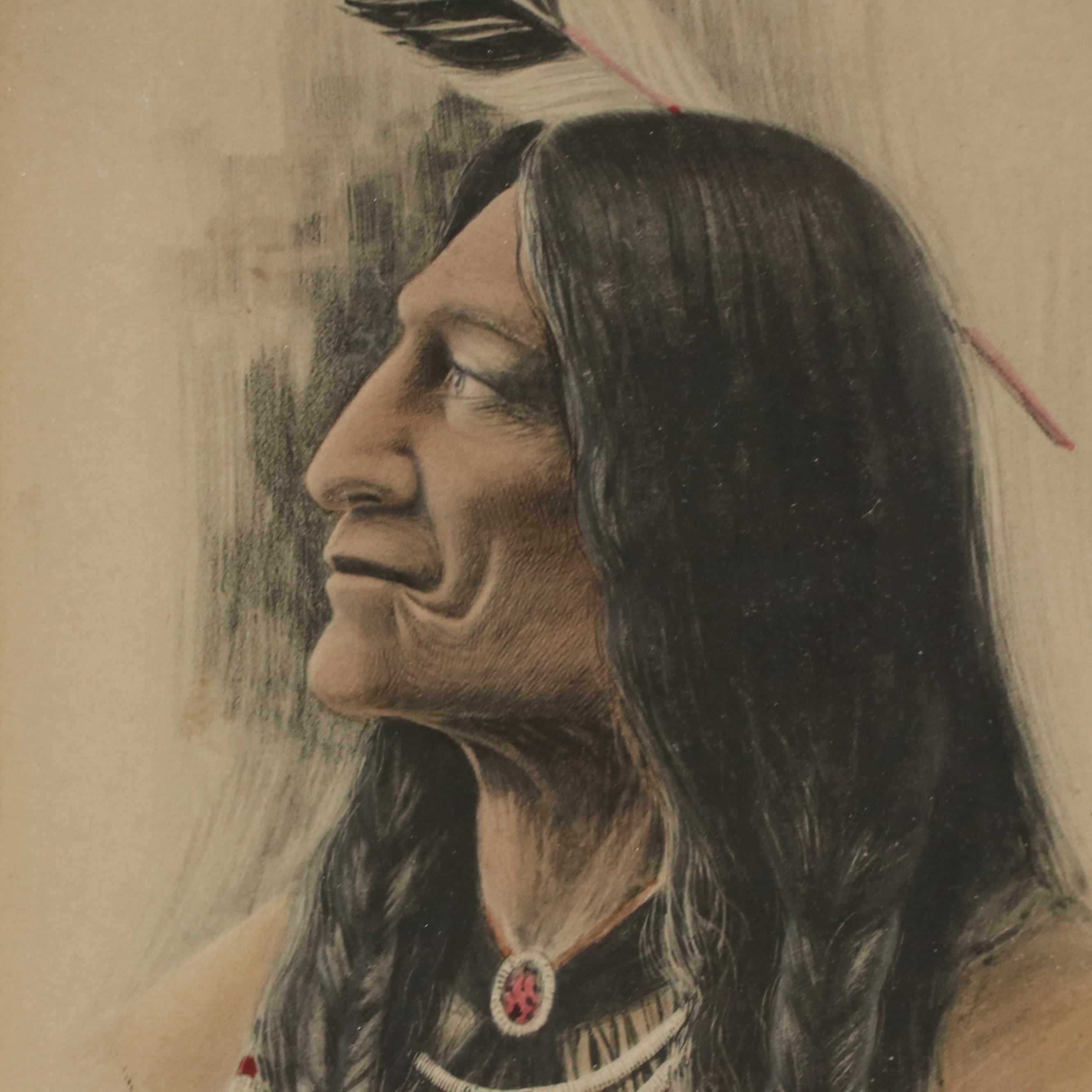 Native American Portrait Hand-Colored Collotype of Chief Kokomo