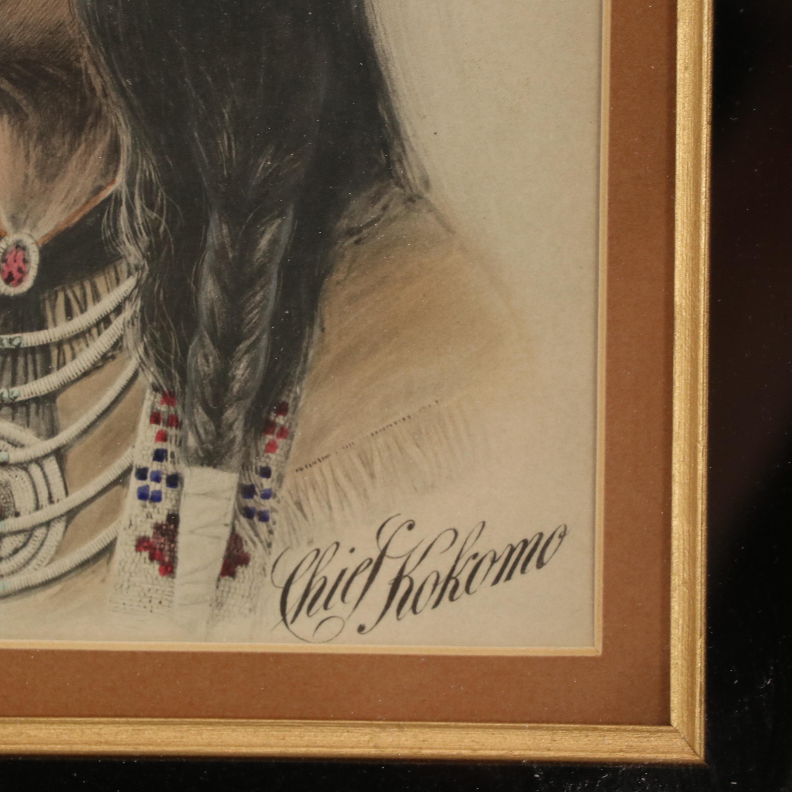 Native American Portrait Hand-Colored Collotype of Chief Kokomo