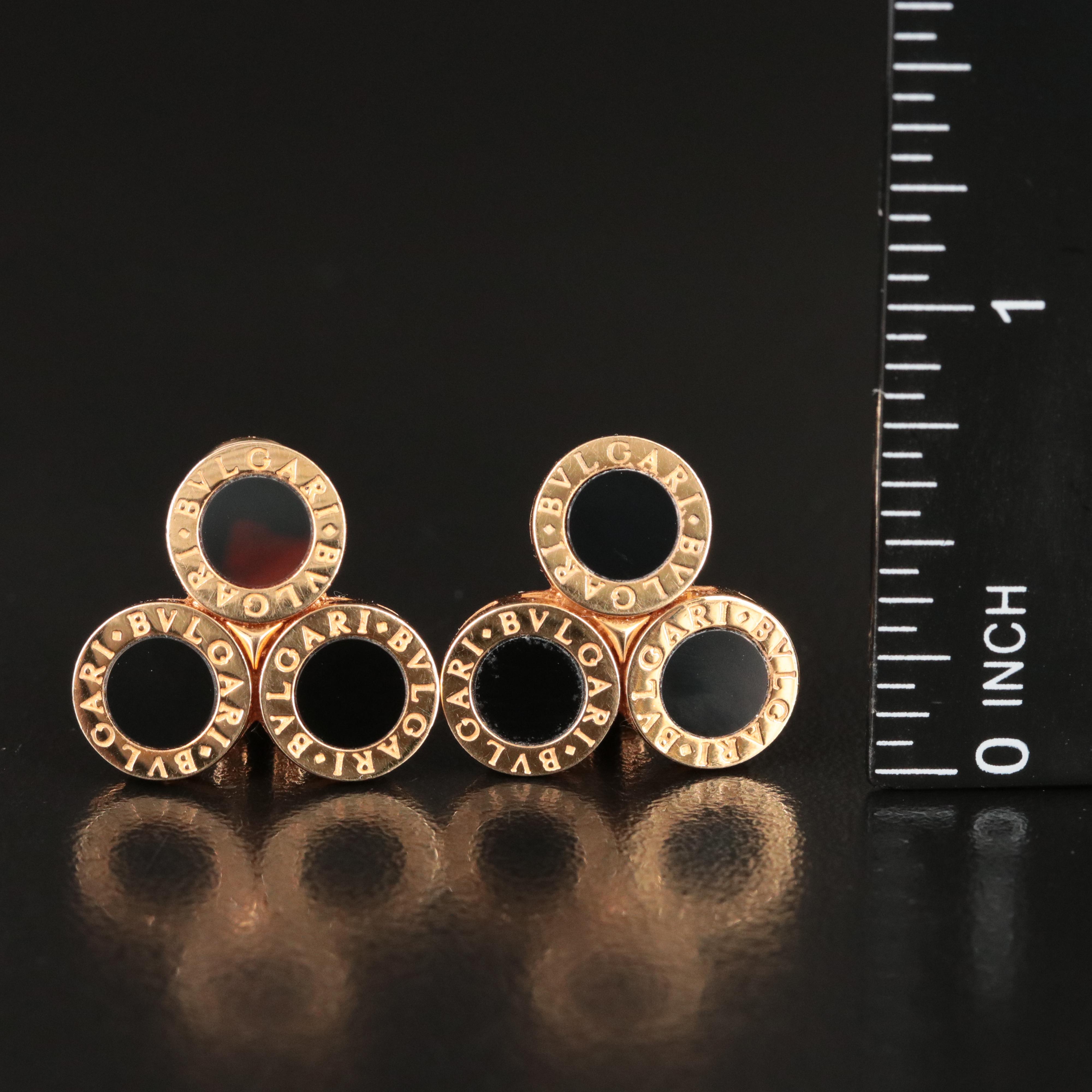 Bulgari BVLGARI 18K Black Onyx Triple Circle Clip Earrings