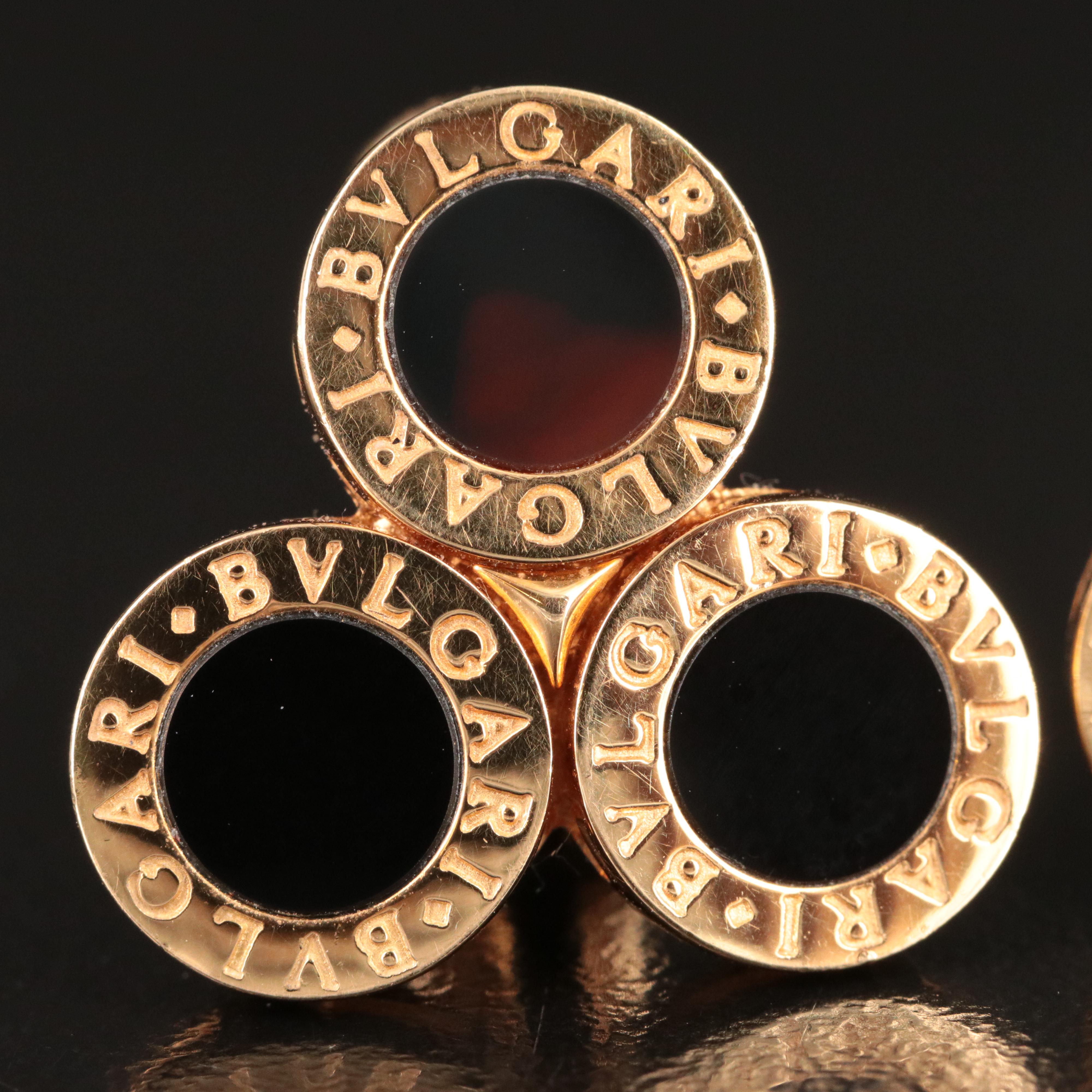 Bulgari BVLGARI 18K Black Onyx Triple Circle Clip Earrings
