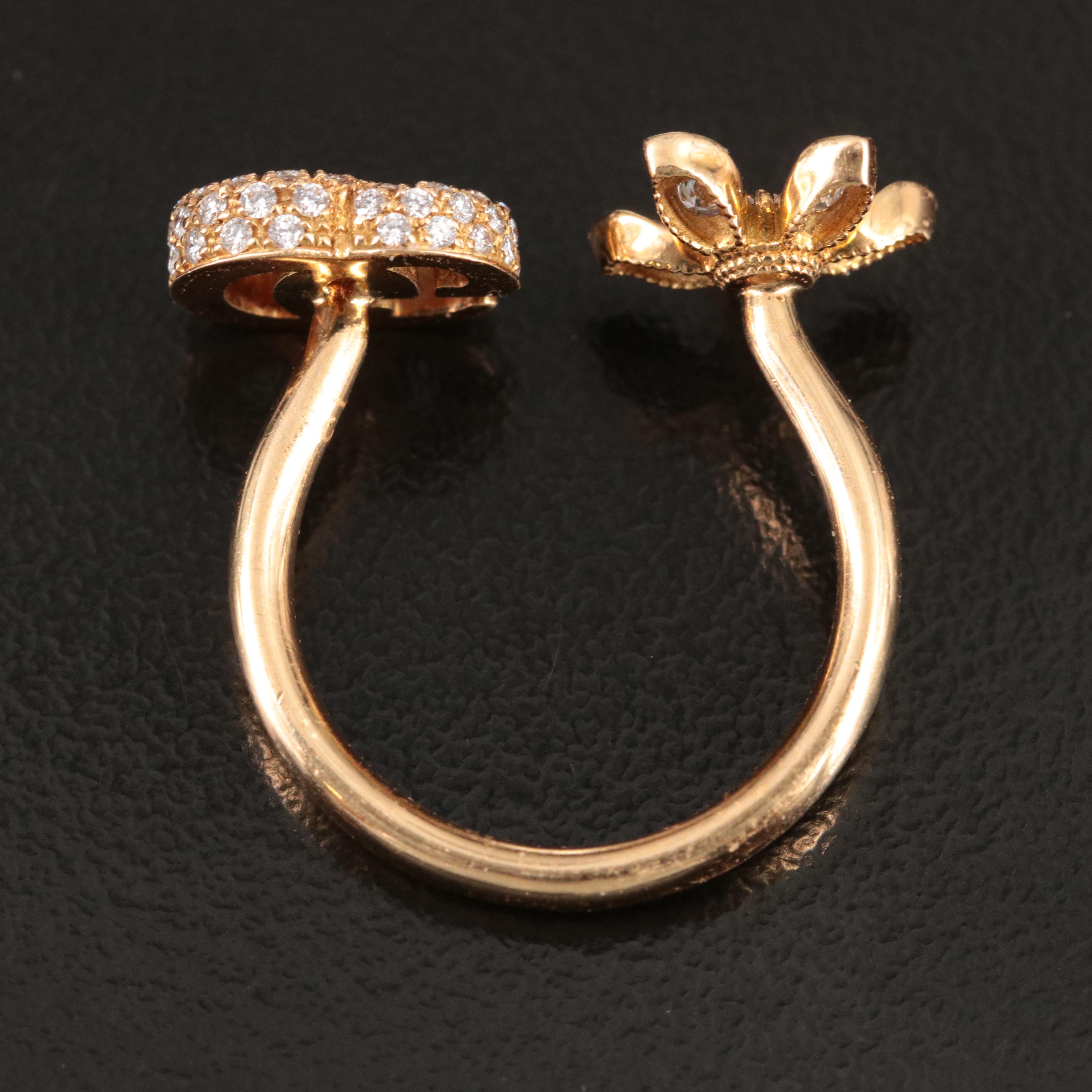 Gucci Flora 18K 0.55 CTW Diamond GG Logo Open Ring