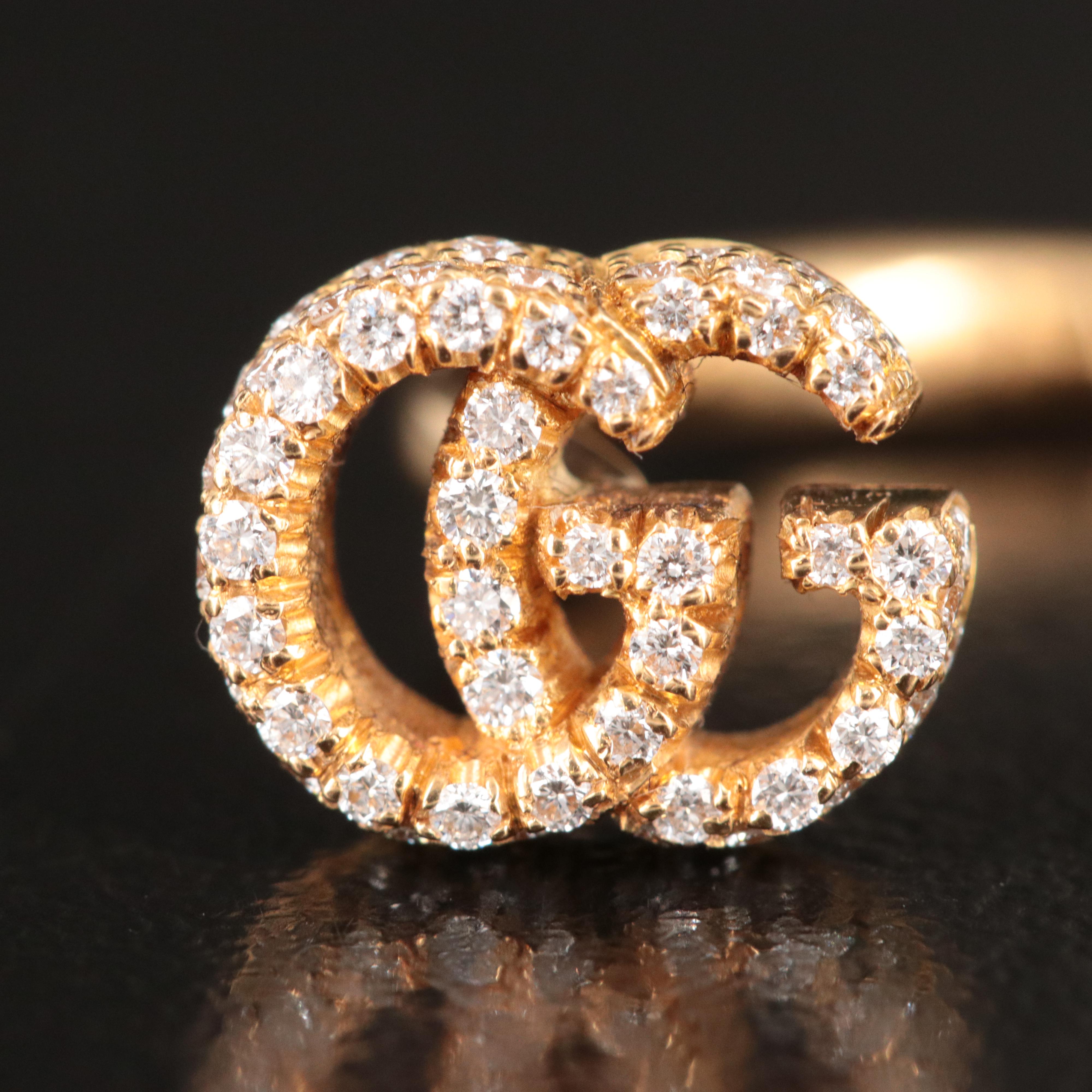 Gucci Flora 18K 0.55 CTW Diamond GG Logo Open Ring