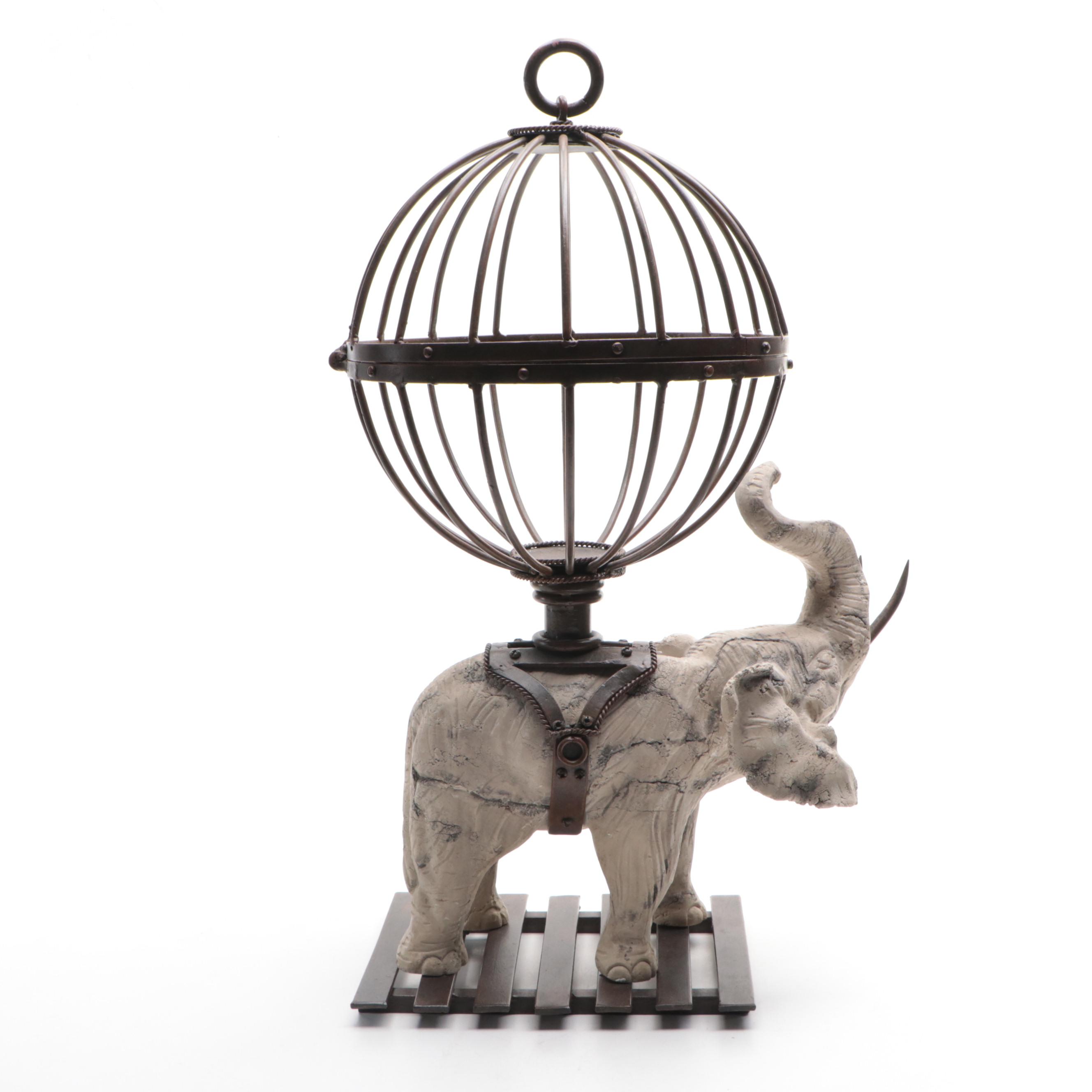 Faux Stone Composite Elephant and Metal Display Globe