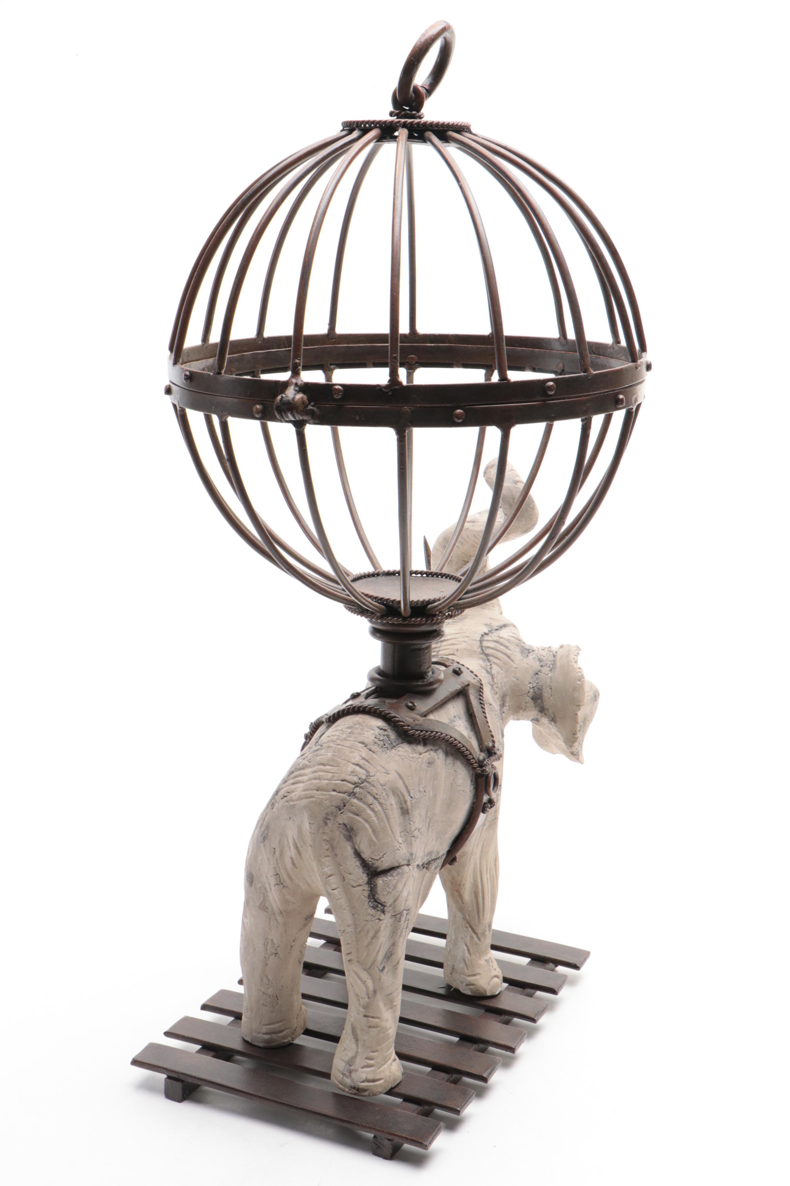 Faux Stone Composite Elephant and Metal Display Globe