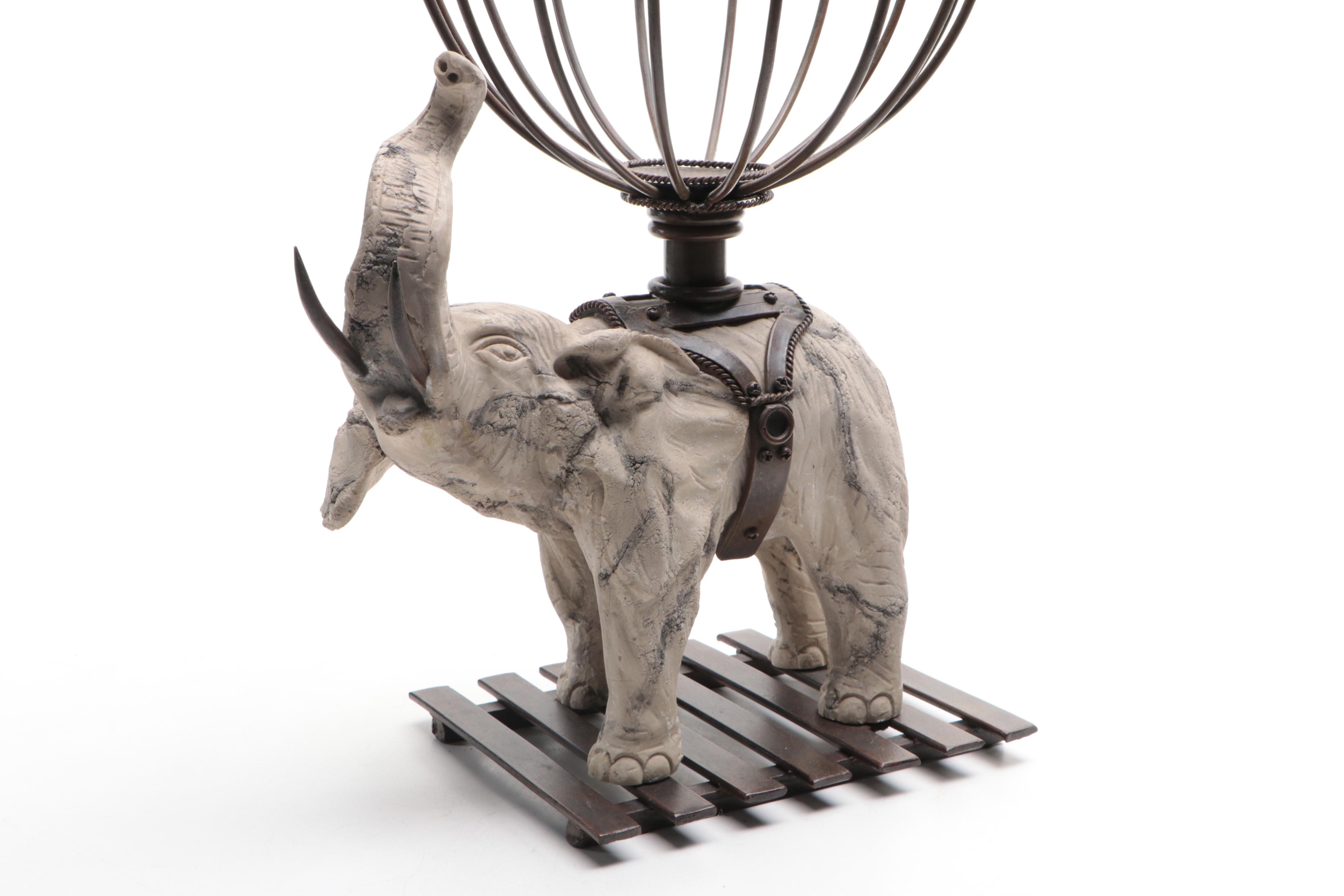 Faux Stone Composite Elephant and Metal Display Globe