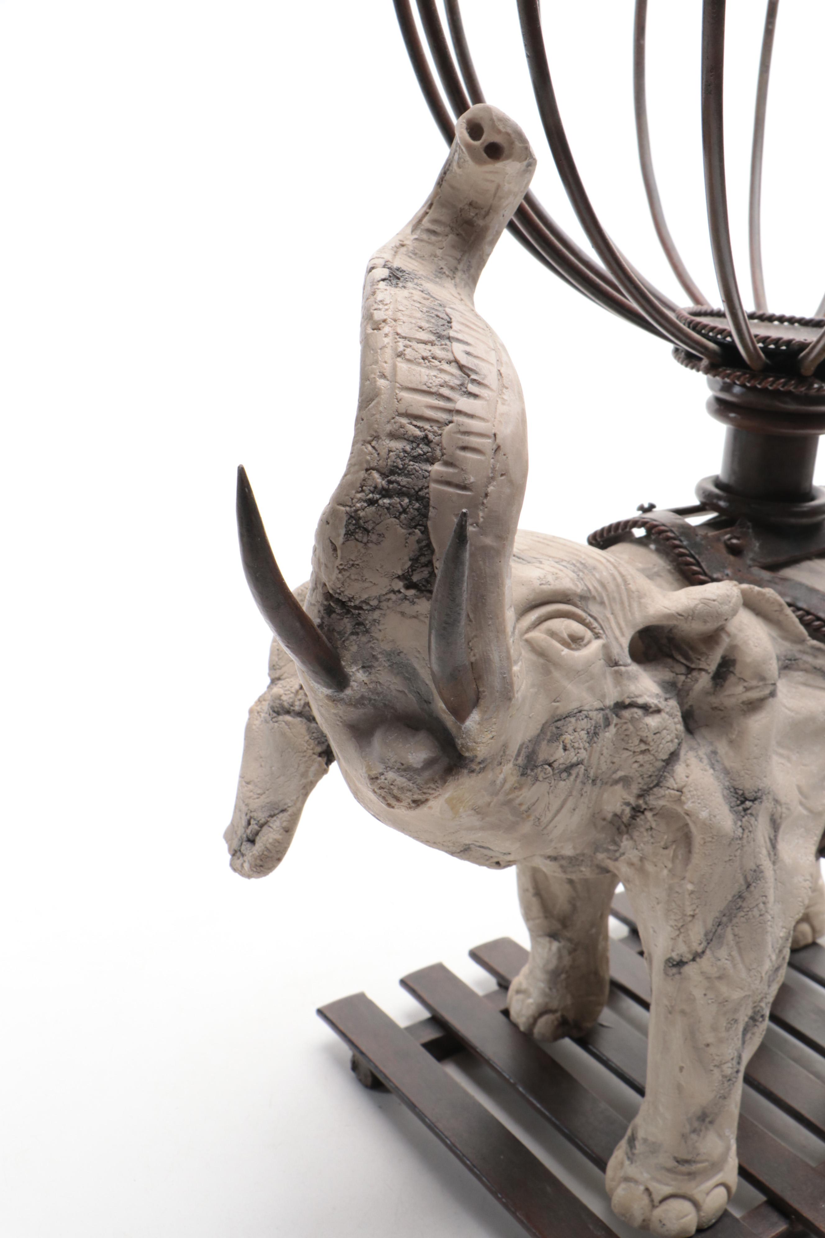 Faux Stone Composite Elephant and Metal Display Globe