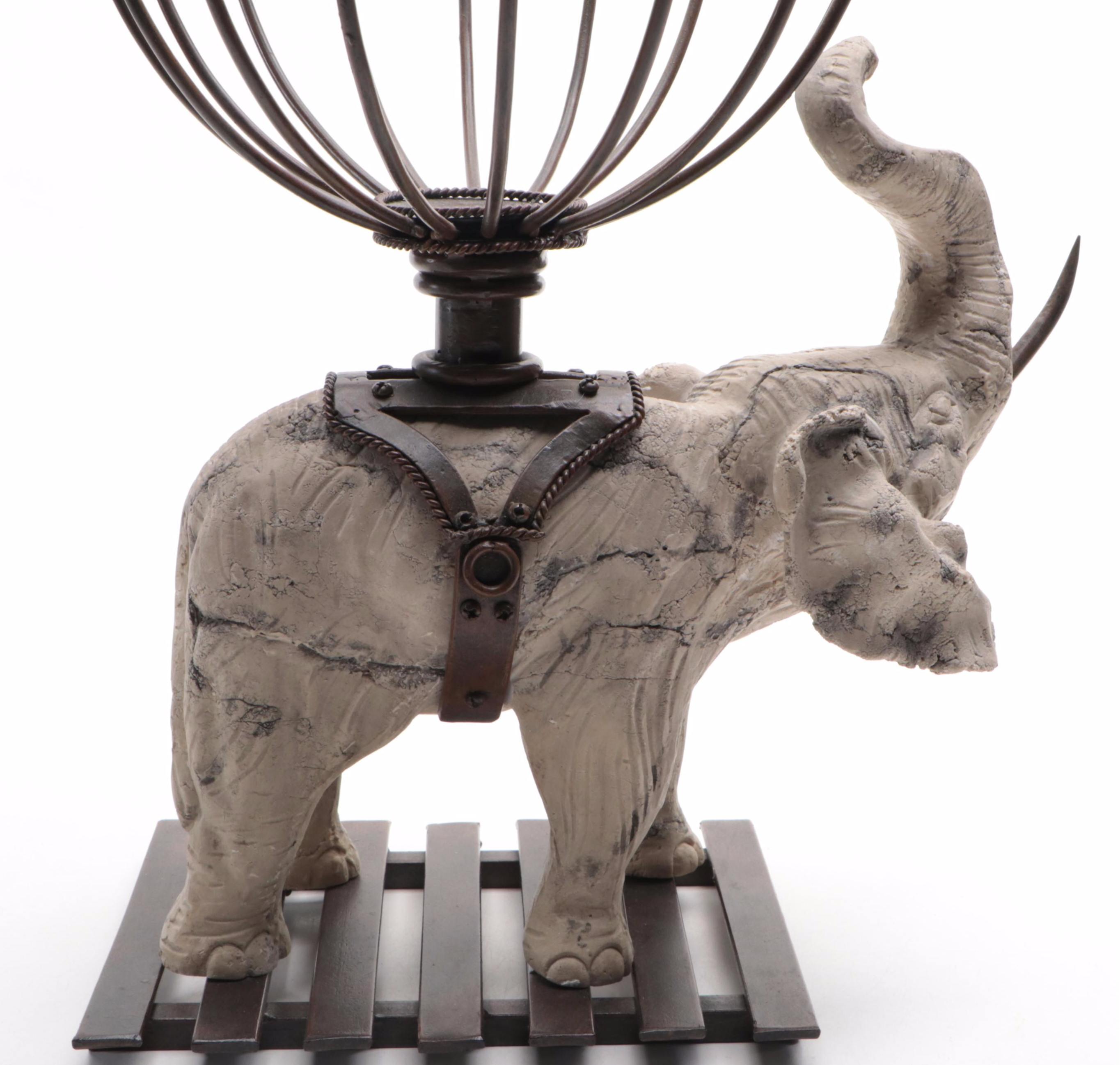 Faux Stone Composite Elephant and Metal Display Globe