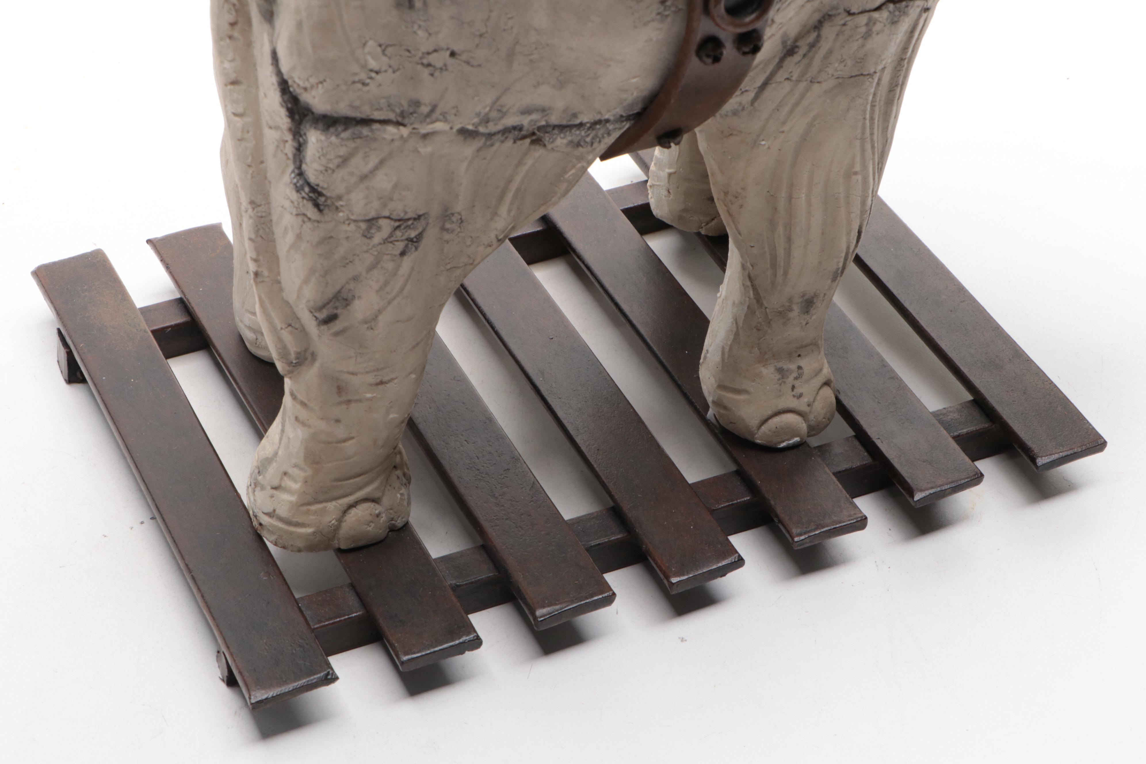 Faux Stone Composite Elephant and Metal Display Globe