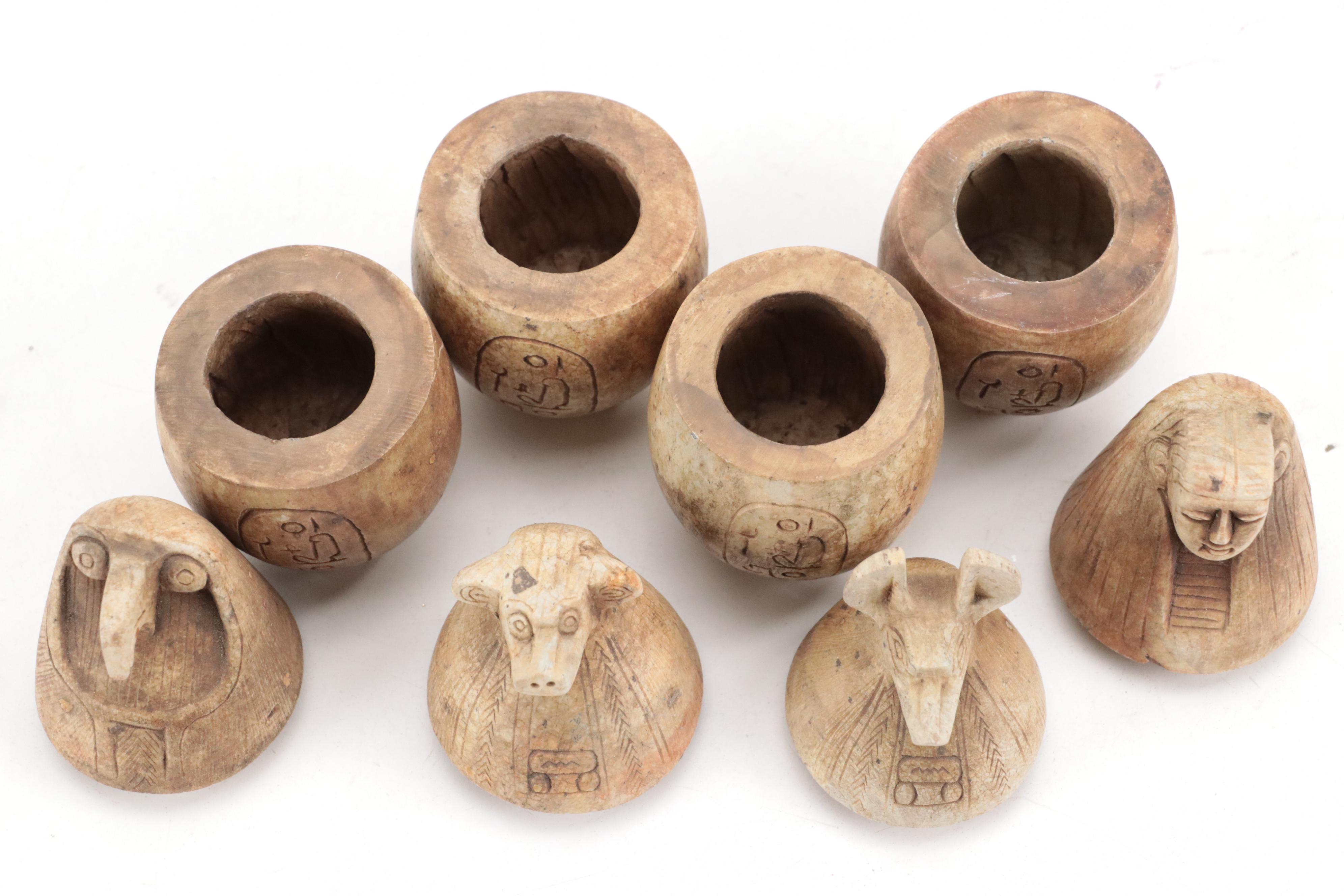 Egyptian Style Carved Stone Canopic Jars