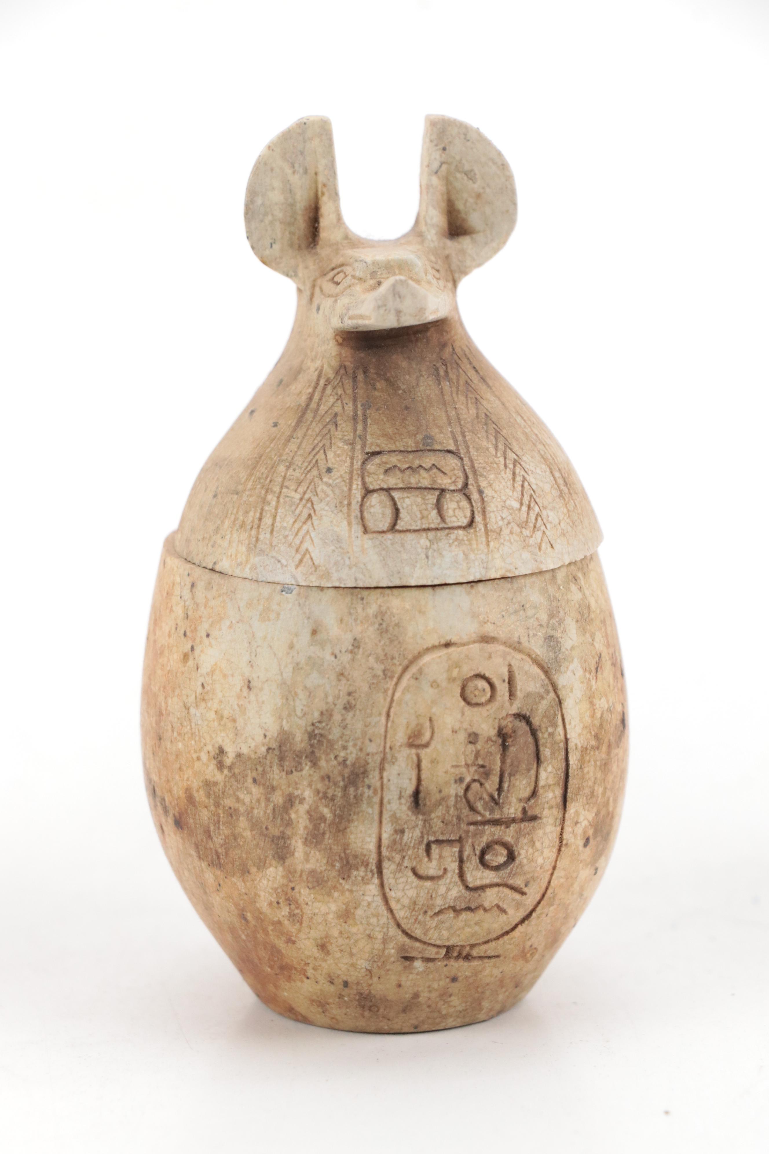 Egyptian Style Carved Stone Canopic Jars