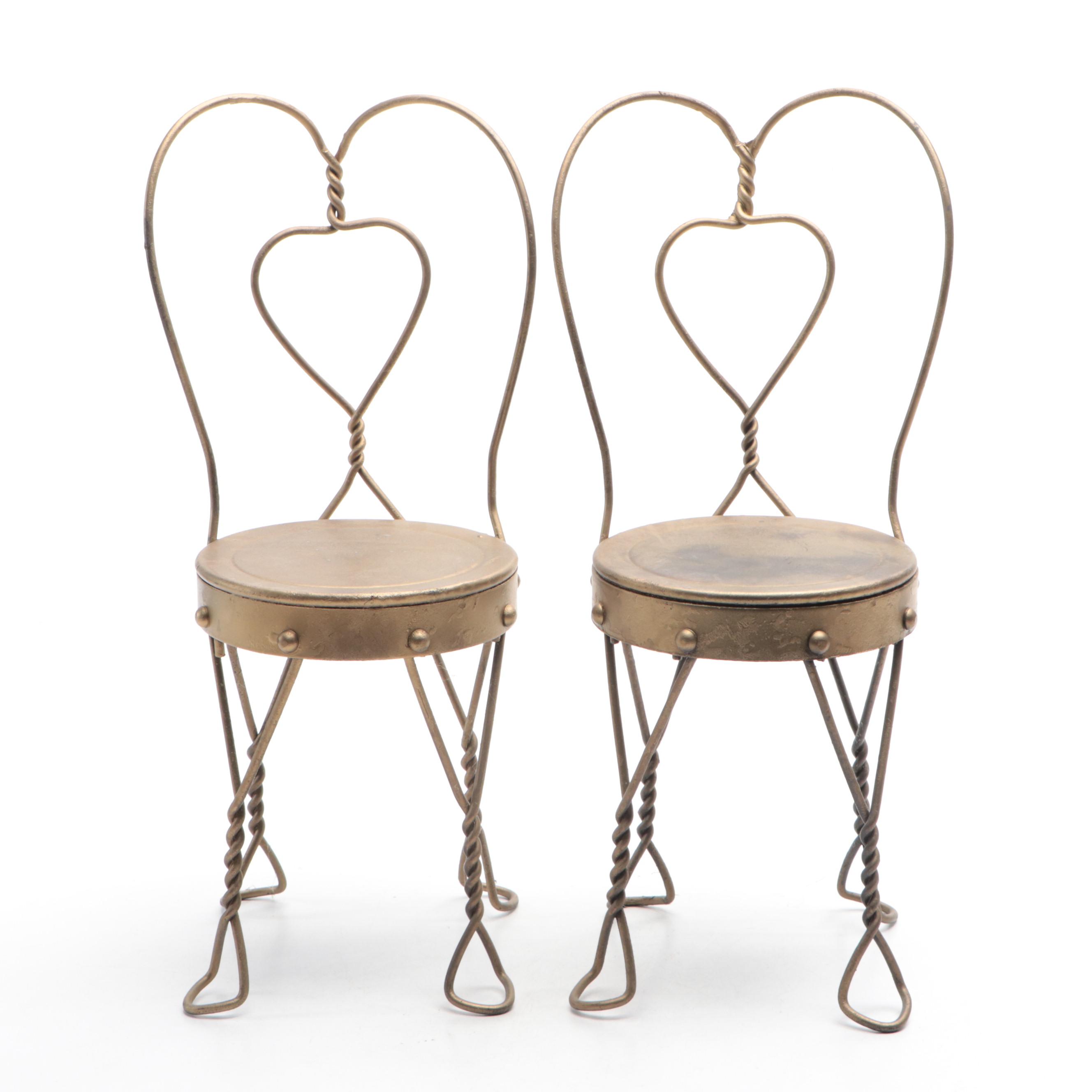 Victorian Style Bent Wire Heart Shaped Back Ice Cream Parlor Children's Chairs