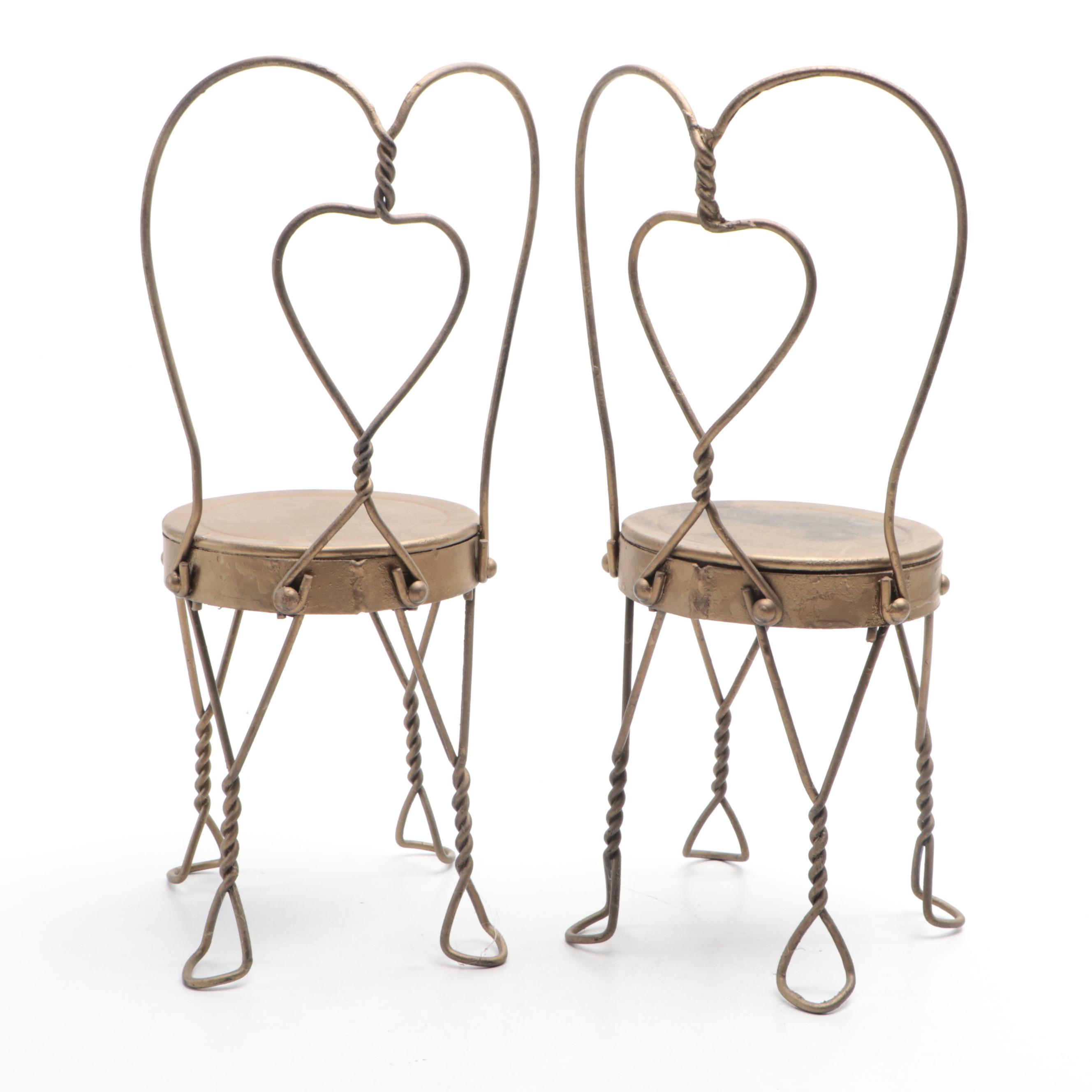 Victorian Style Bent Wire Heart Shaped Back Ice Cream Parlor Children's Chairs