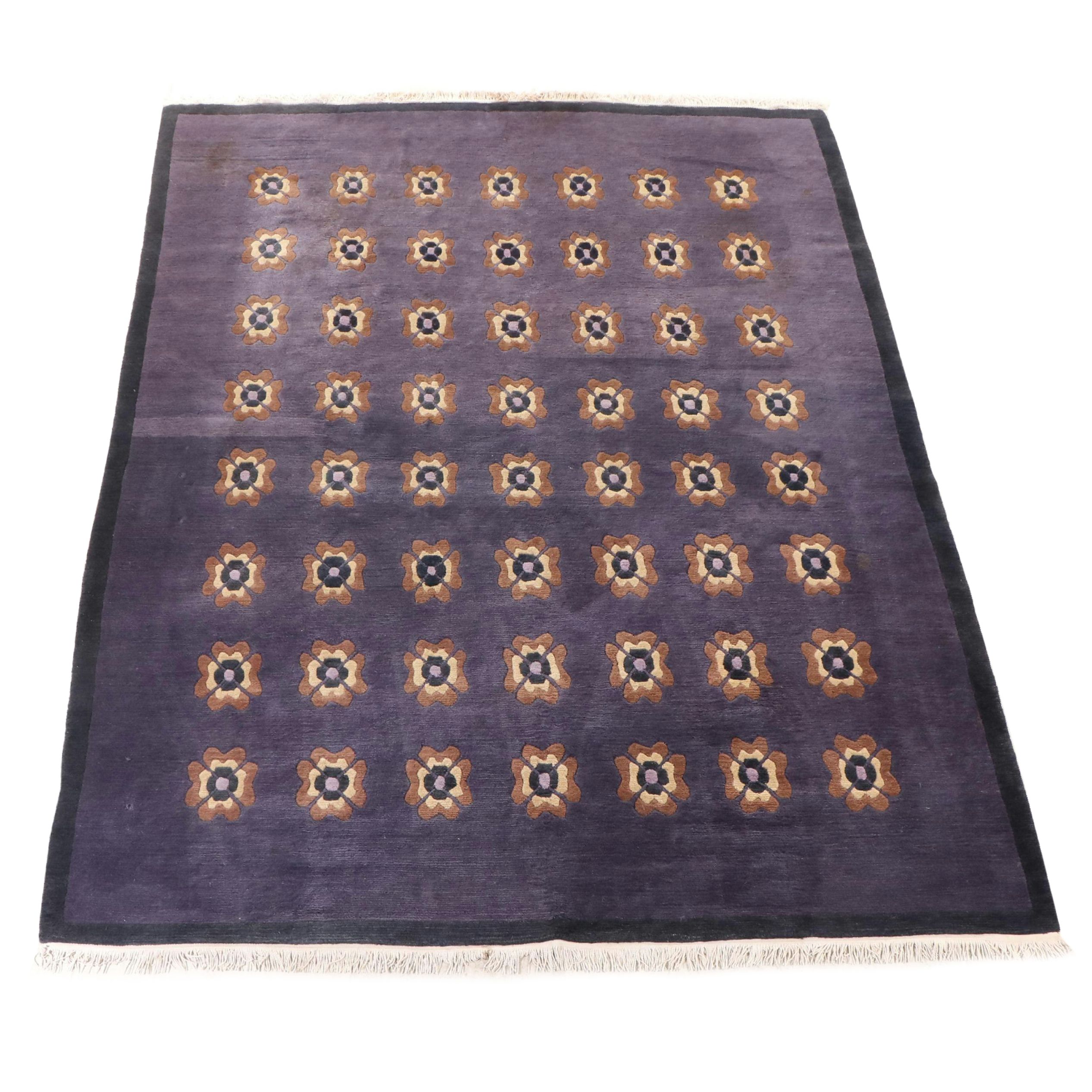 9' x 12'5 Hand-Knotted Nepalese Modern Floral Room-Sized Rug