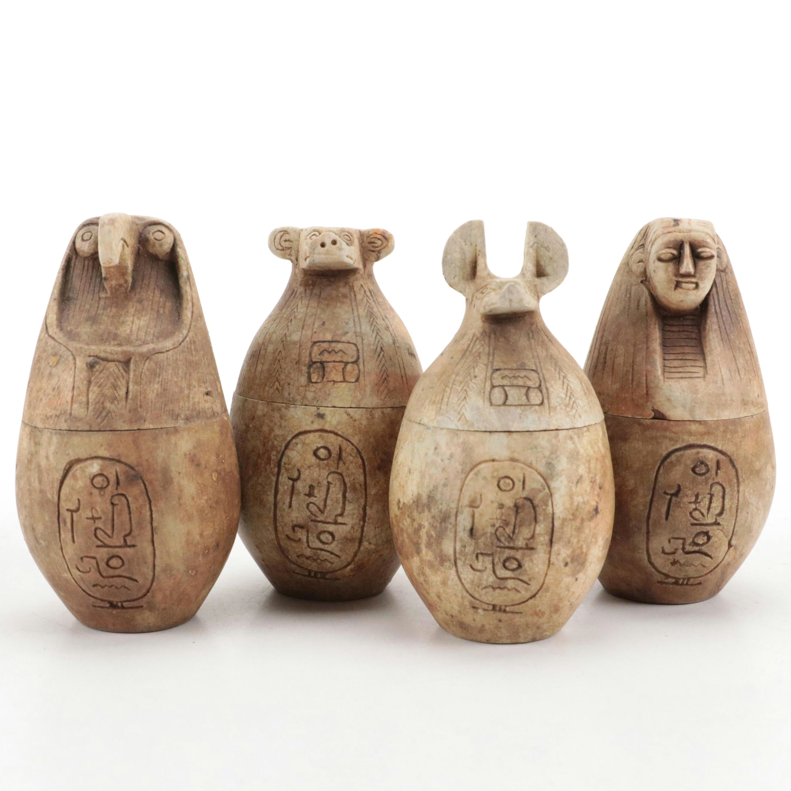 Egyptian Style Carved Stone Canopic Jars