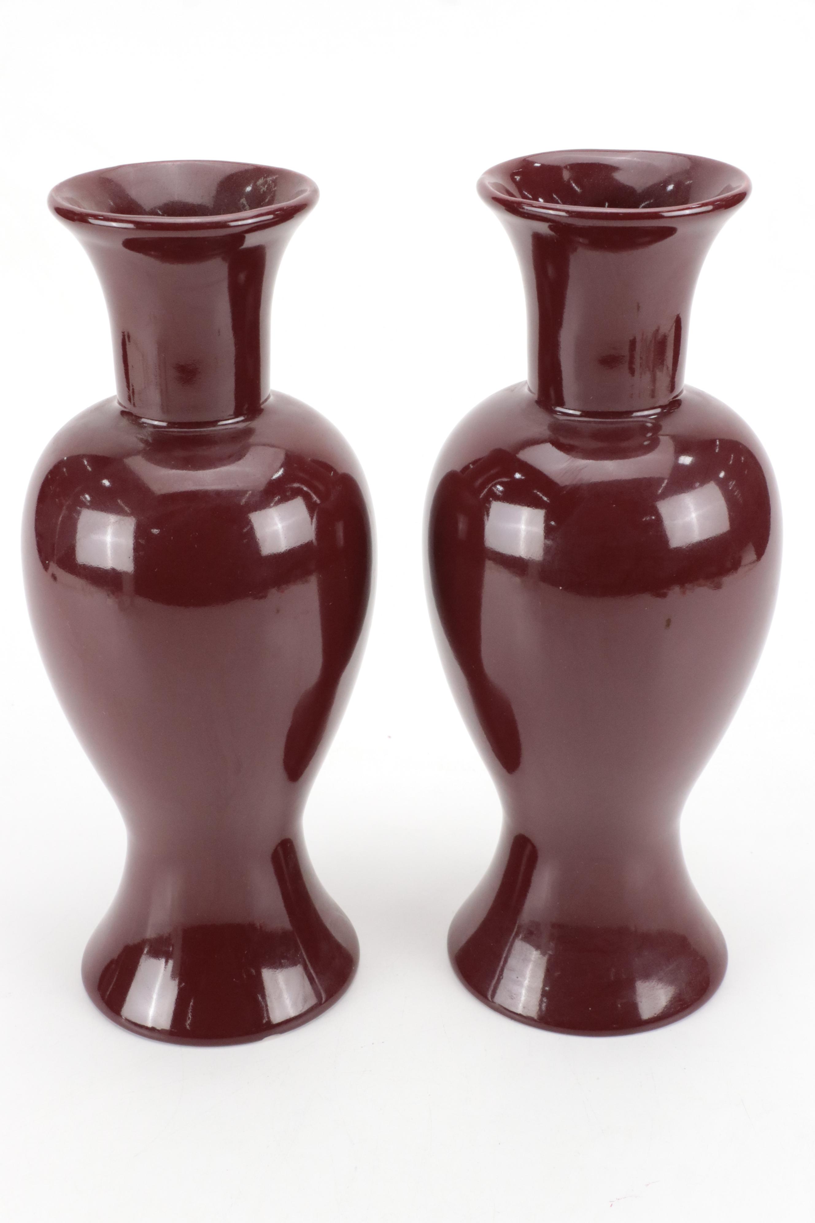 Rubel & Co. Oxblood Glazed Ceramic Vase Pair