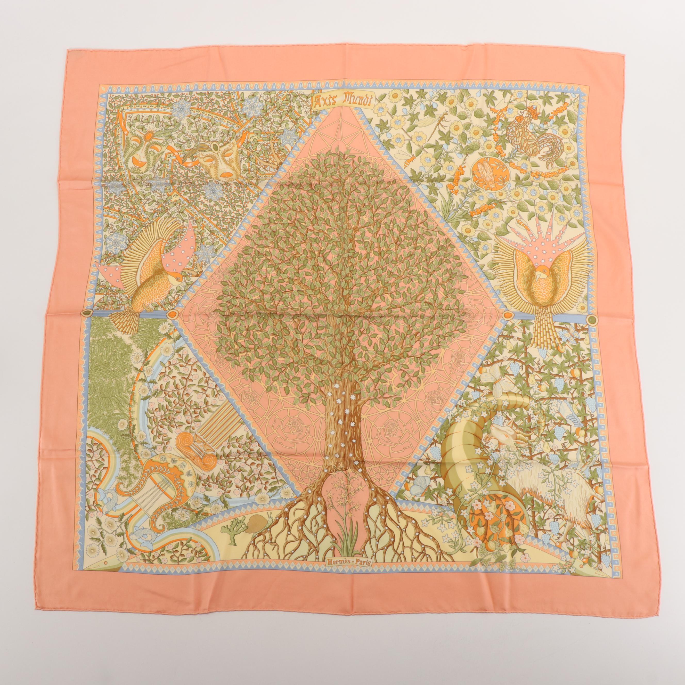 Hermès "Axis Mundi" Silk Twill Scarf 90 with Box