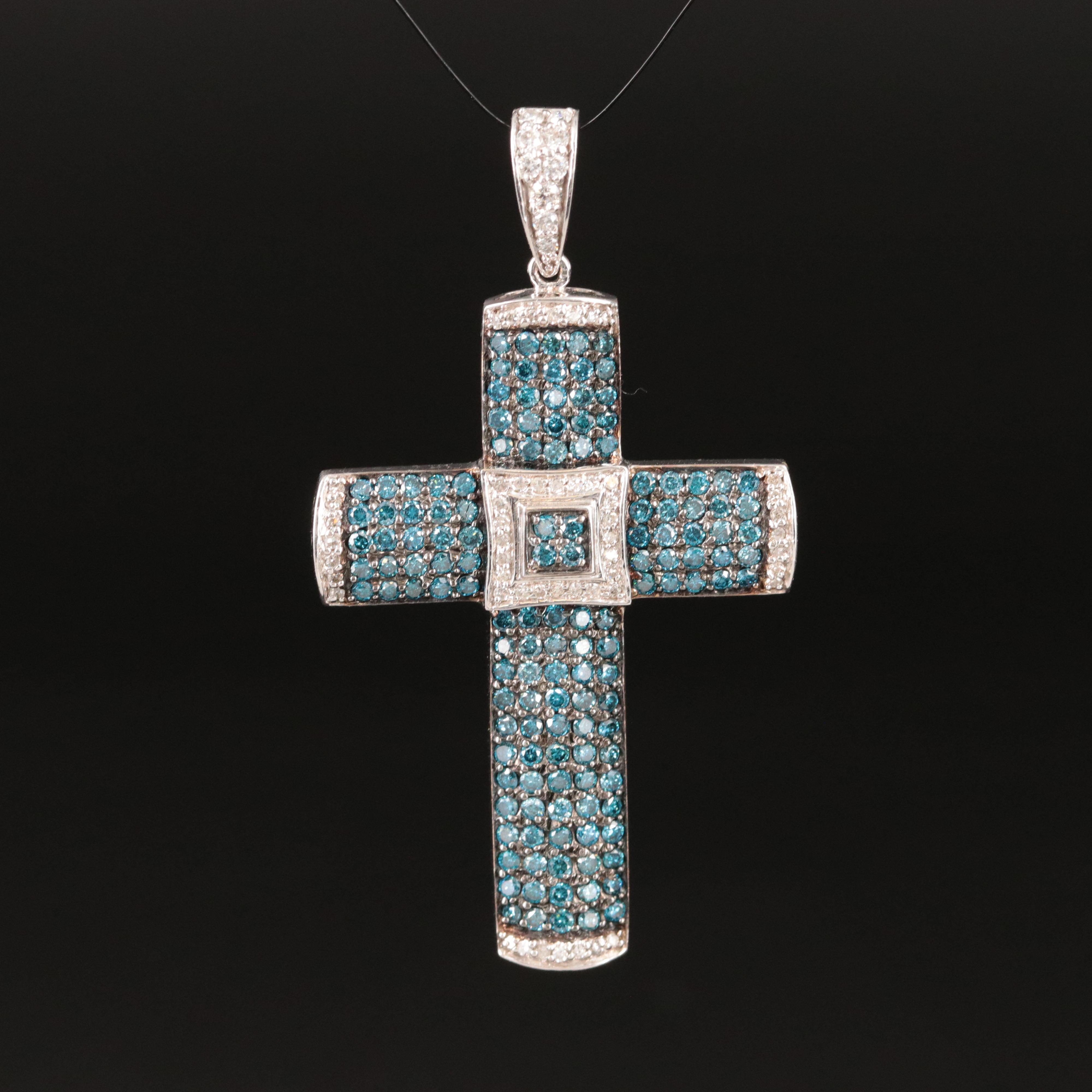 EFFY 14K 2.83 CTW Diamond Cross Pendant Fancy Blue Diamonds