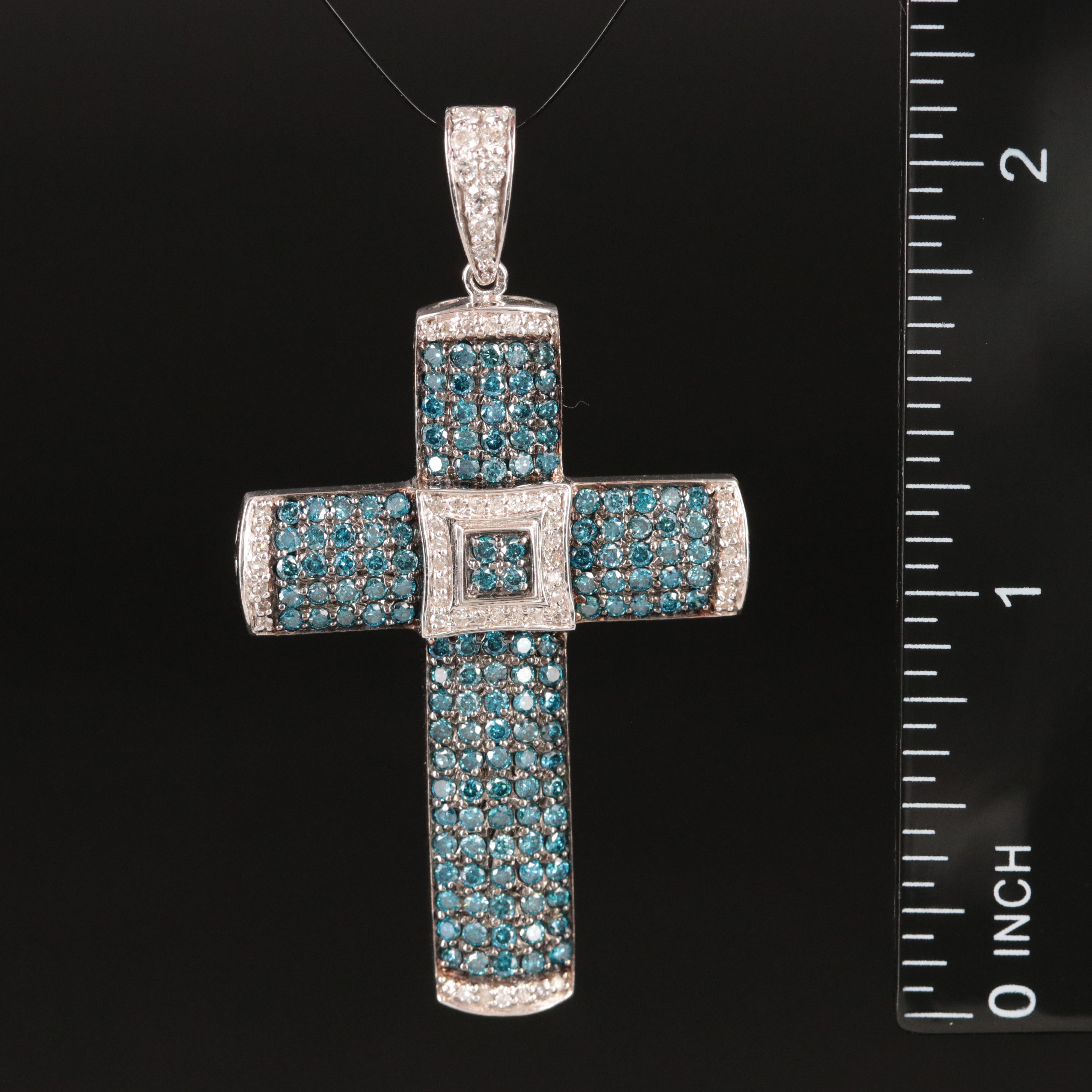 EFFY 14K 2.83 CTW Diamond Cross Pendant Fancy Blue Diamonds