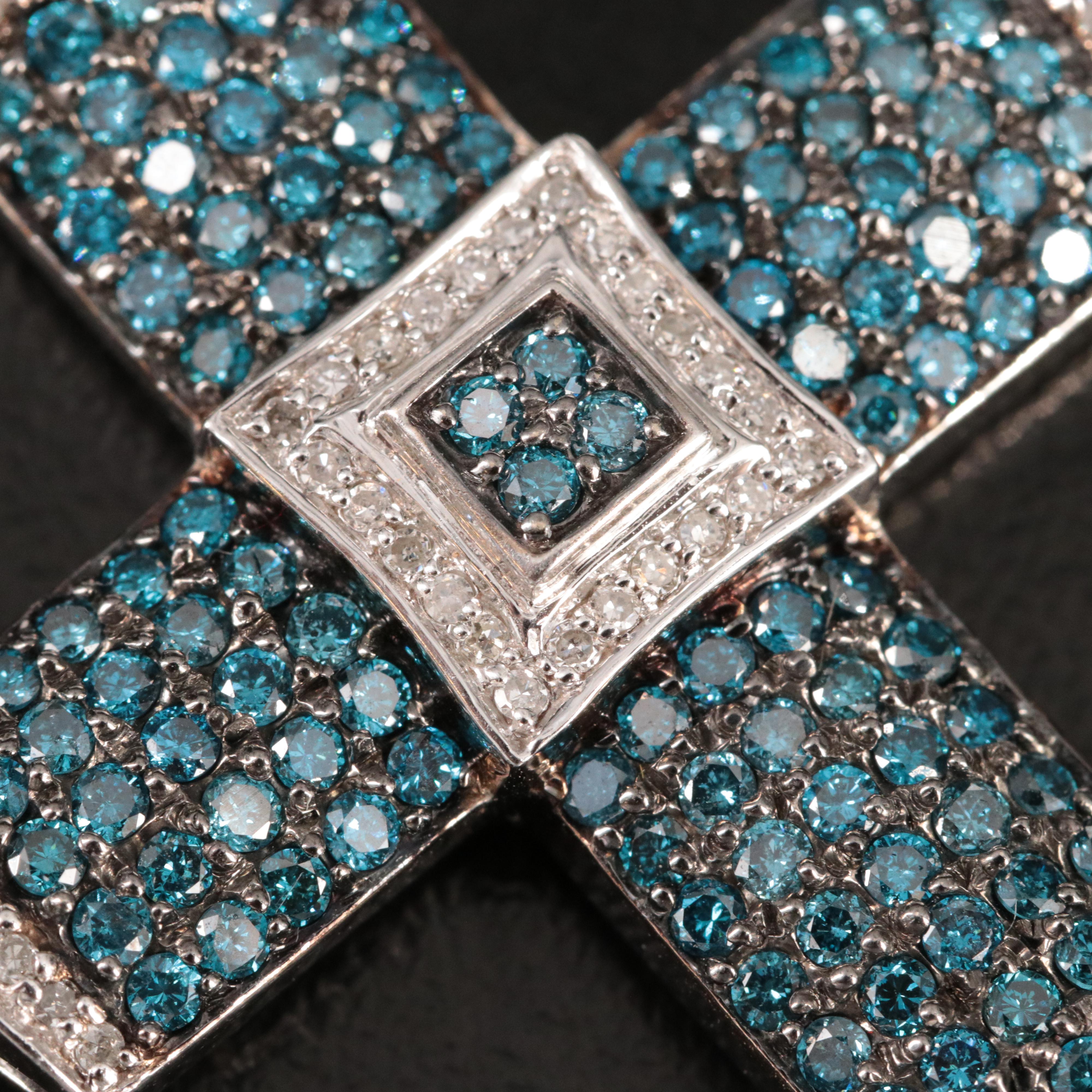EFFY 14K 2.83 CTW Diamond Cross Pendant Fancy Blue Diamonds