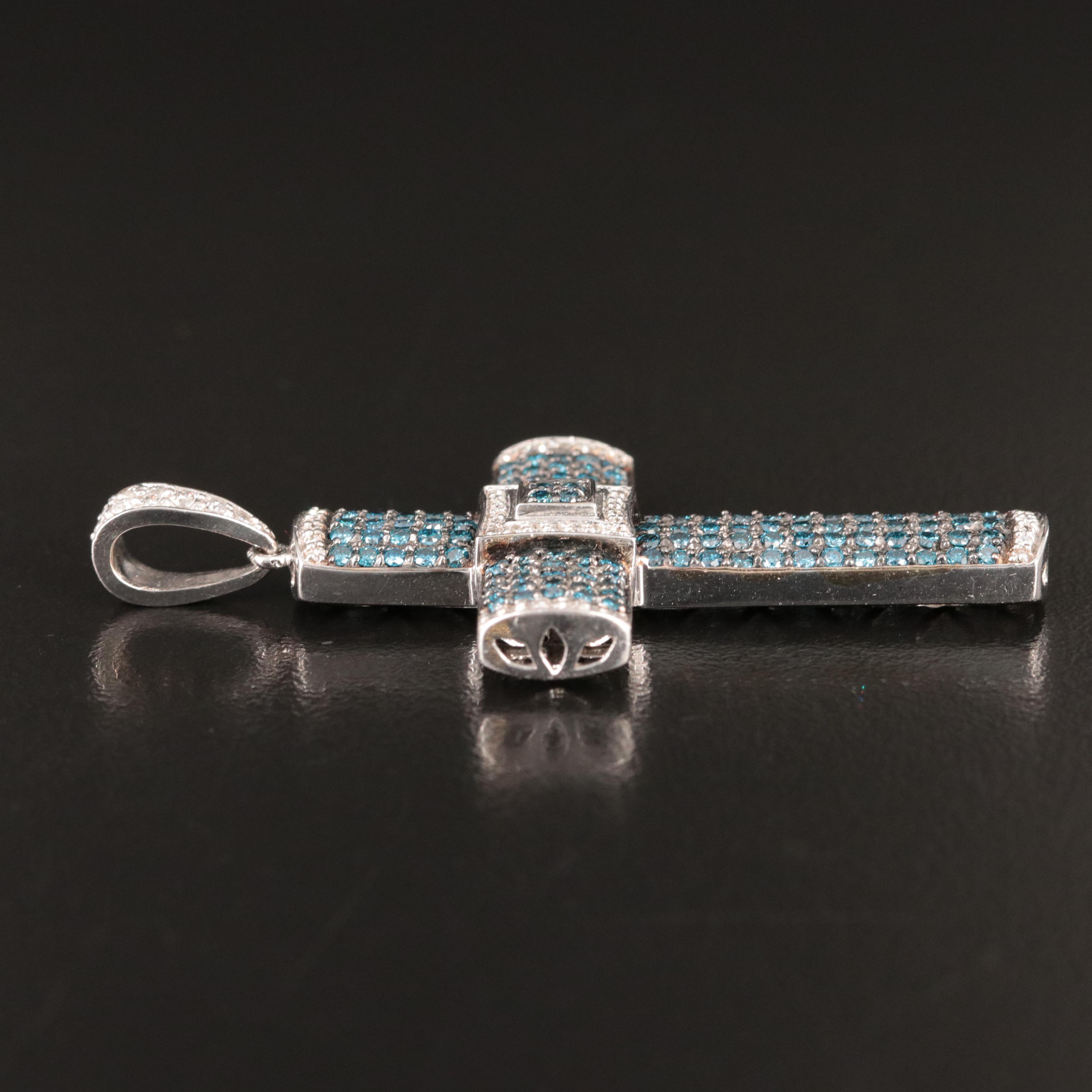 EFFY 14K 2.83 CTW Diamond Cross Pendant Fancy Blue Diamonds