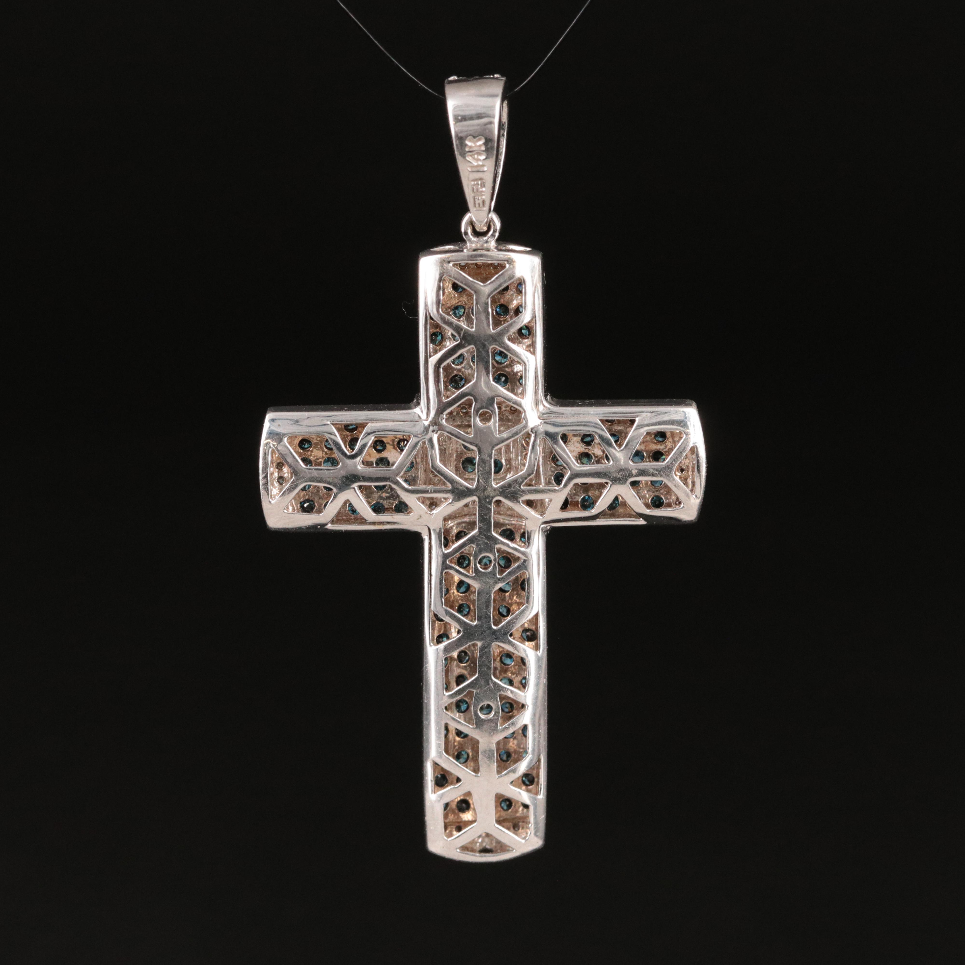 EFFY 14K 2.83 CTW Diamond Cross Pendant Fancy Blue Diamonds