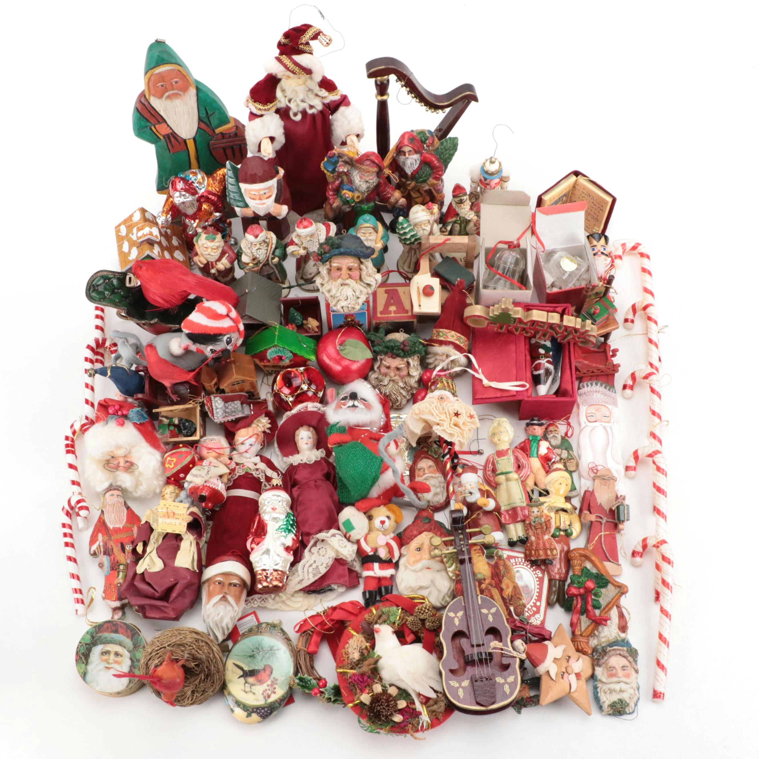 Santa Claus and Other Christmas Ornaments with Tree Topper