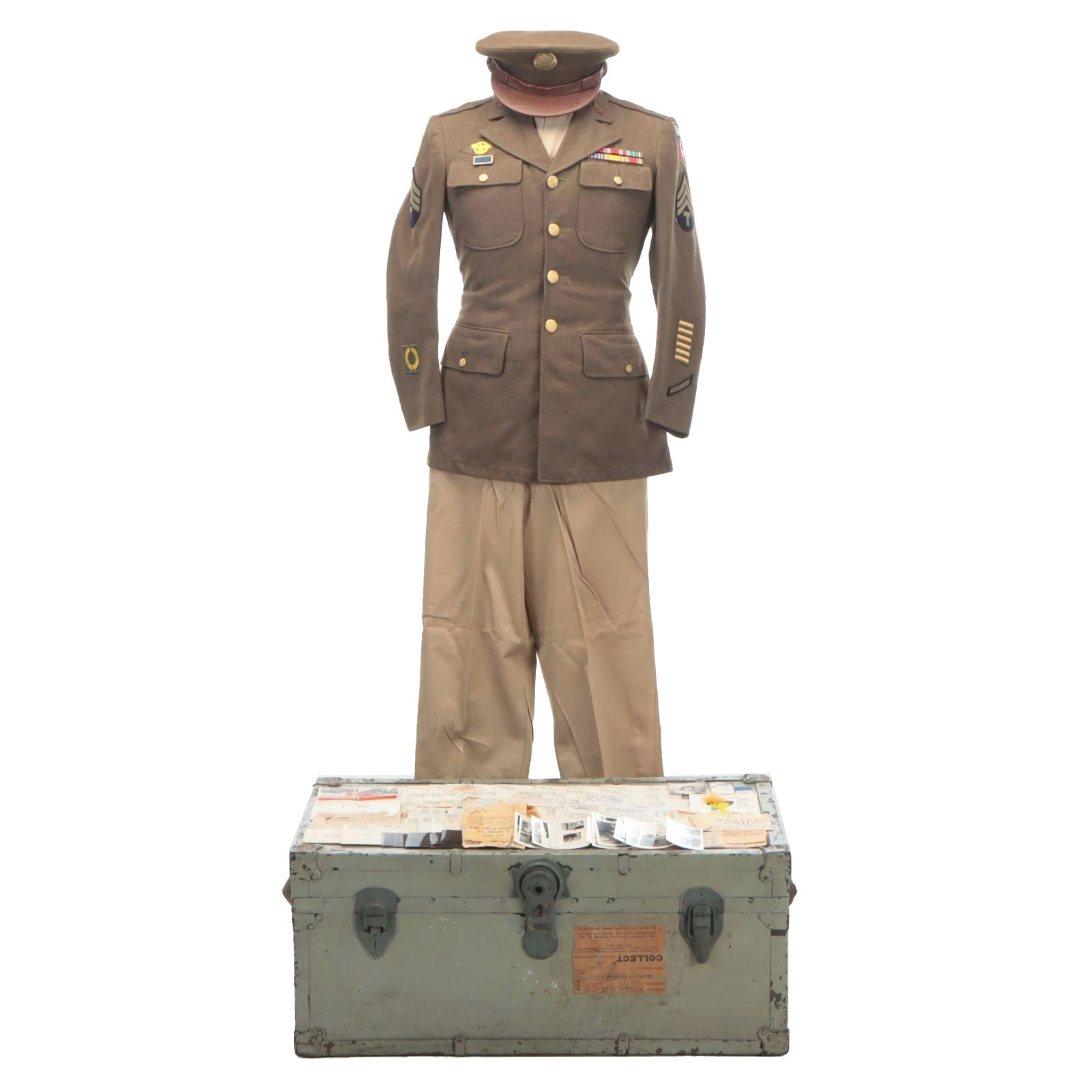 World War II U.S. Army Dress Coat, Uniform, Cap, Letters, Trunk and More