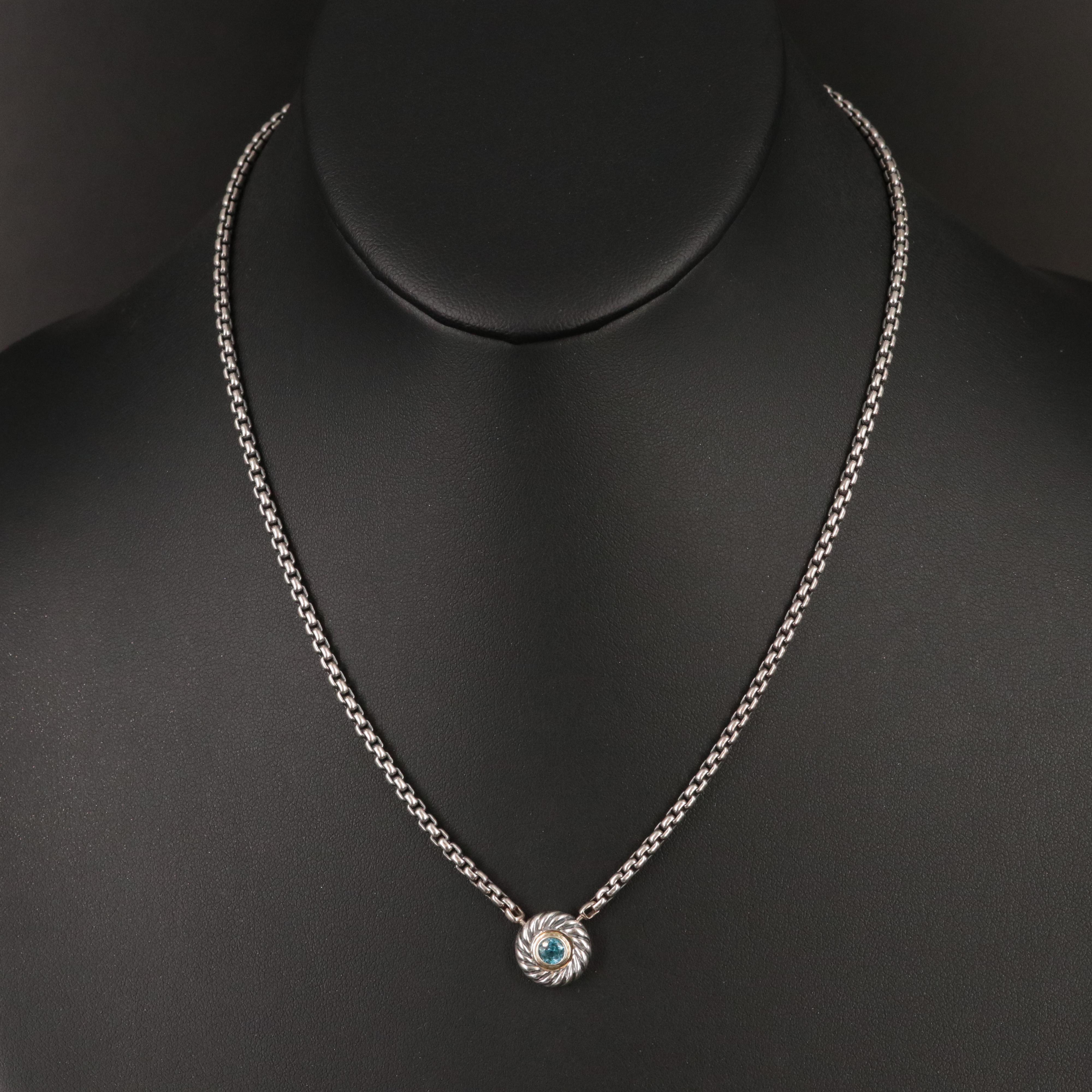David Yurman Cookie Sterling, 14K and Blue Topaz Necklace