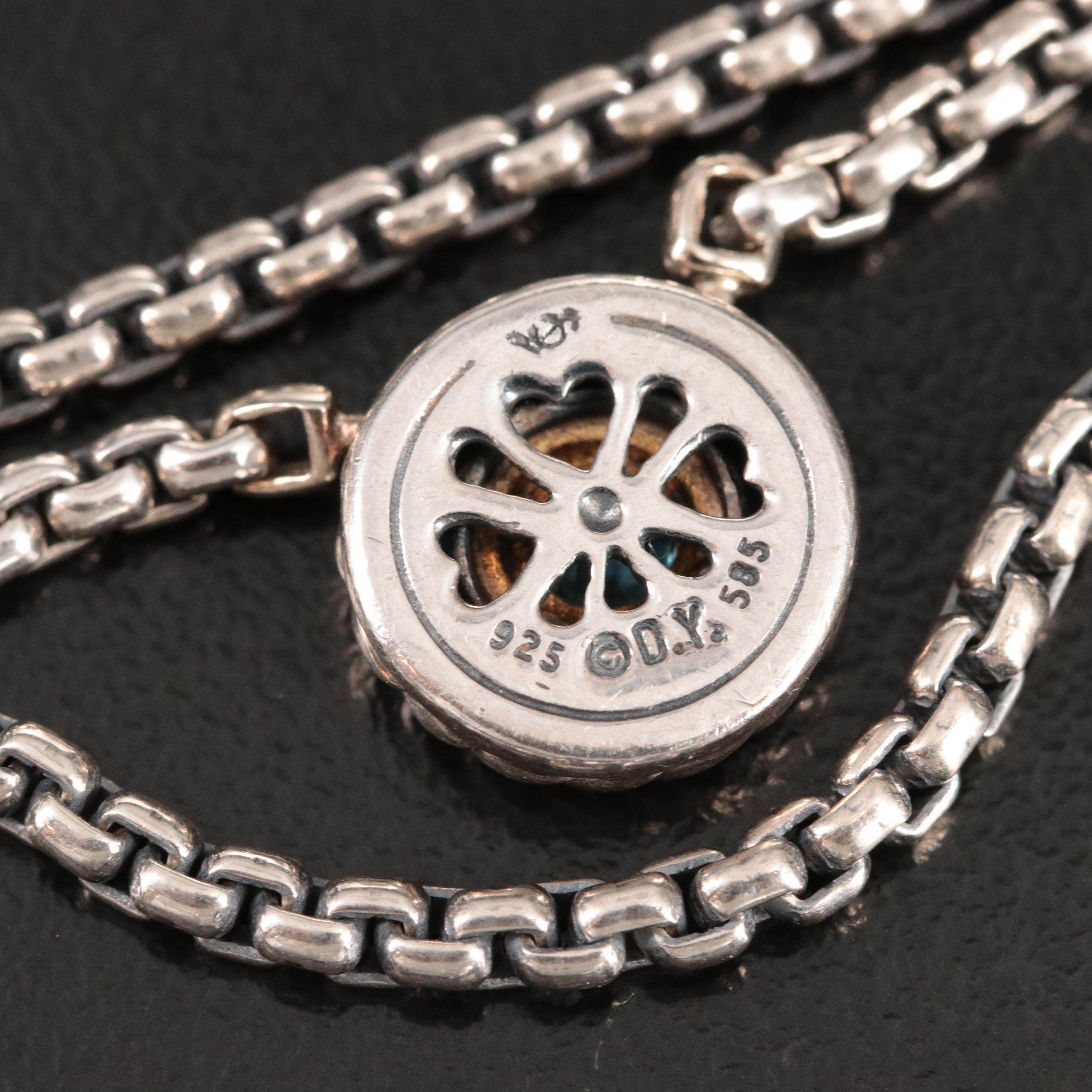 David Yurman Cookie Sterling, 14K and Blue Topaz Necklace