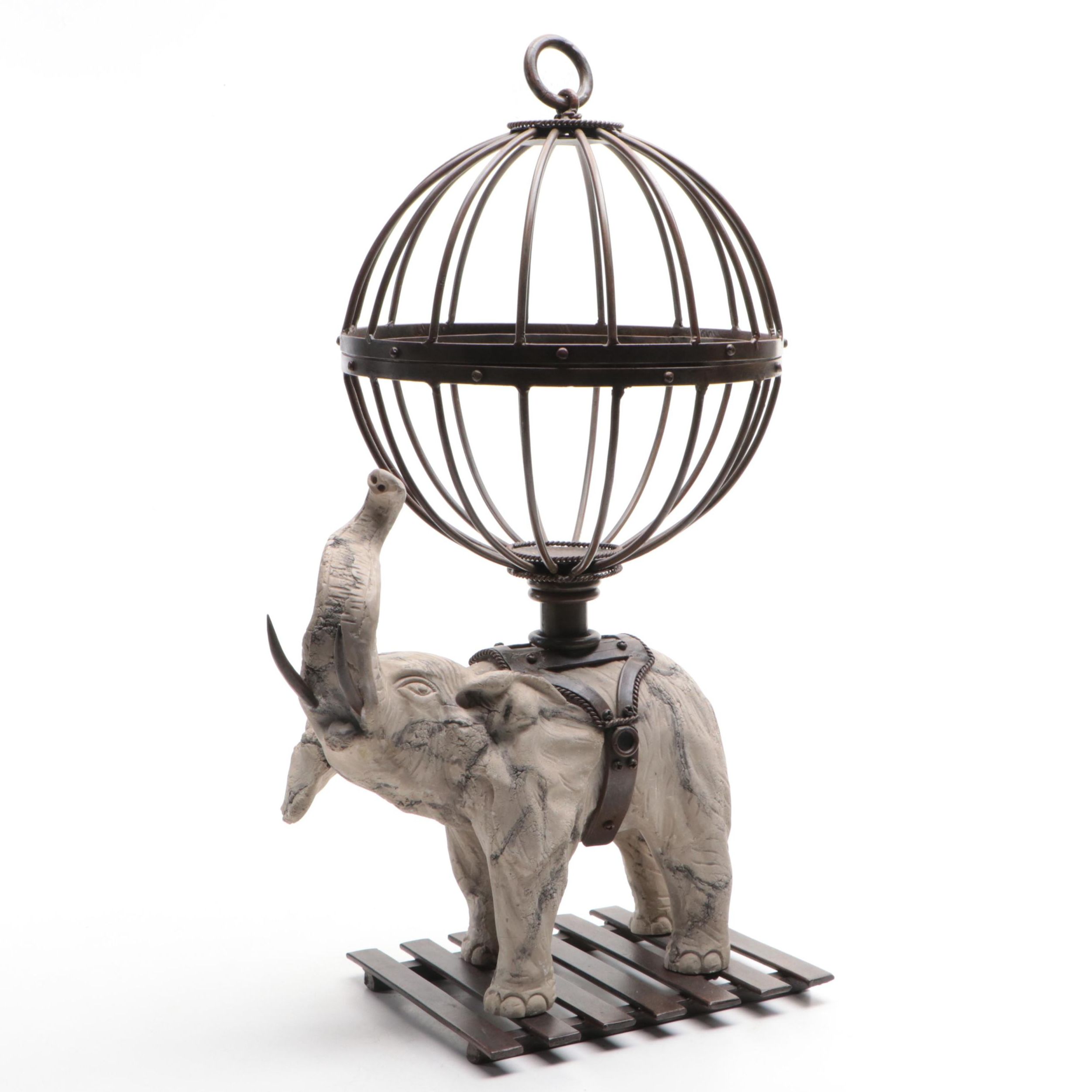 Faux Stone Composite Elephant and Metal Display Globe