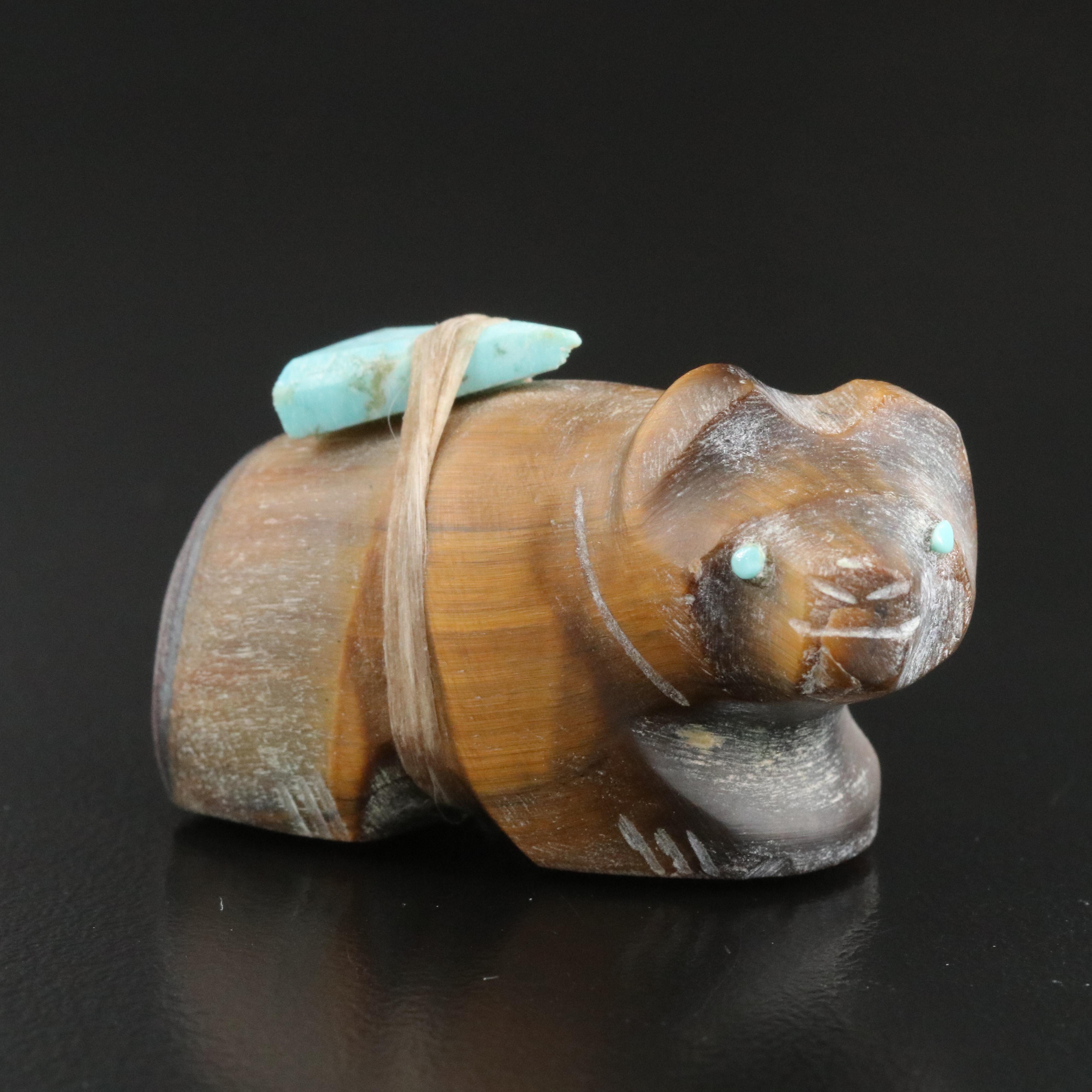 Loose Tiger's Eye and Turquoise Fetish Bear Carving