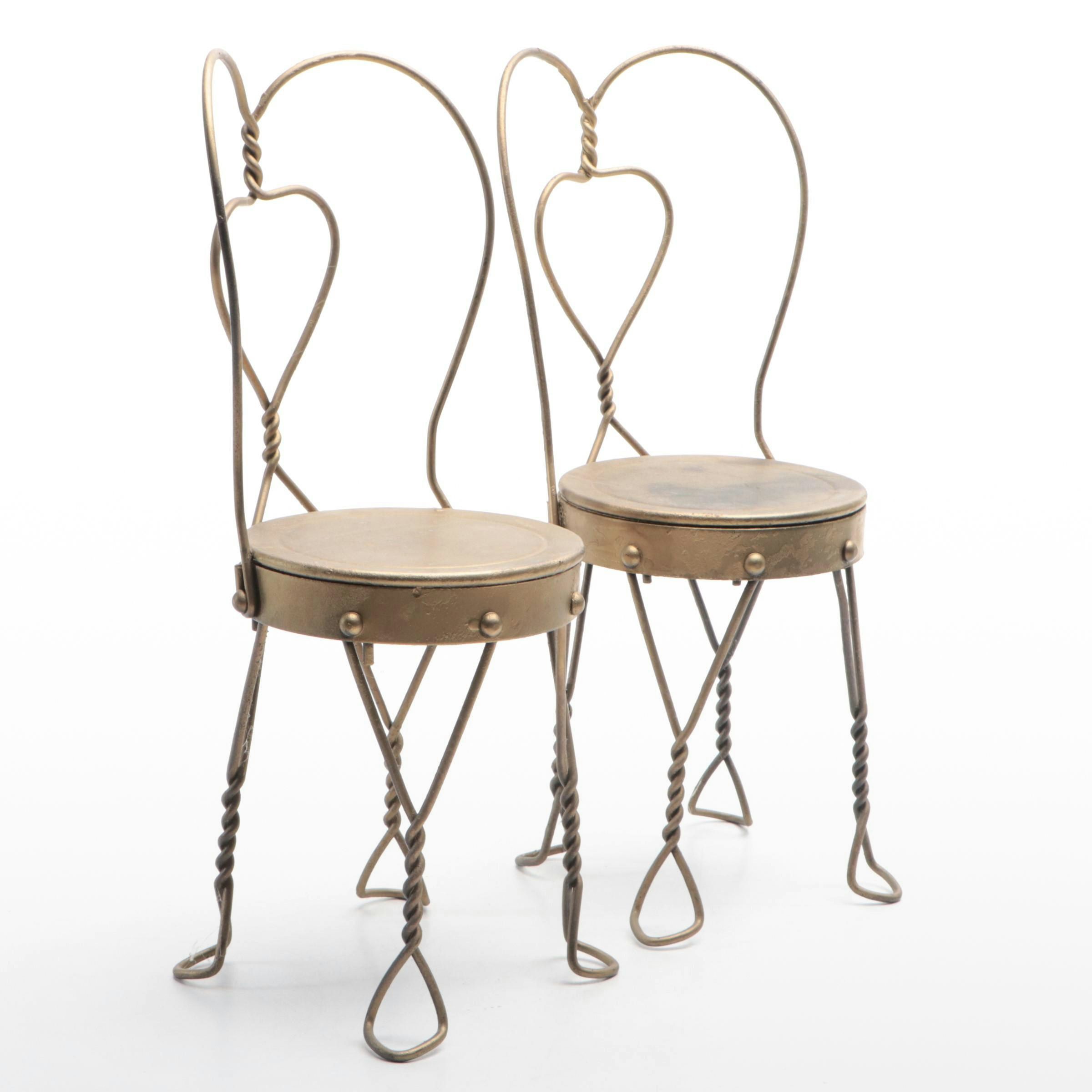 Victorian Style Bent Wire Heart Shaped Back Ice Cream Parlor Children's Chairs