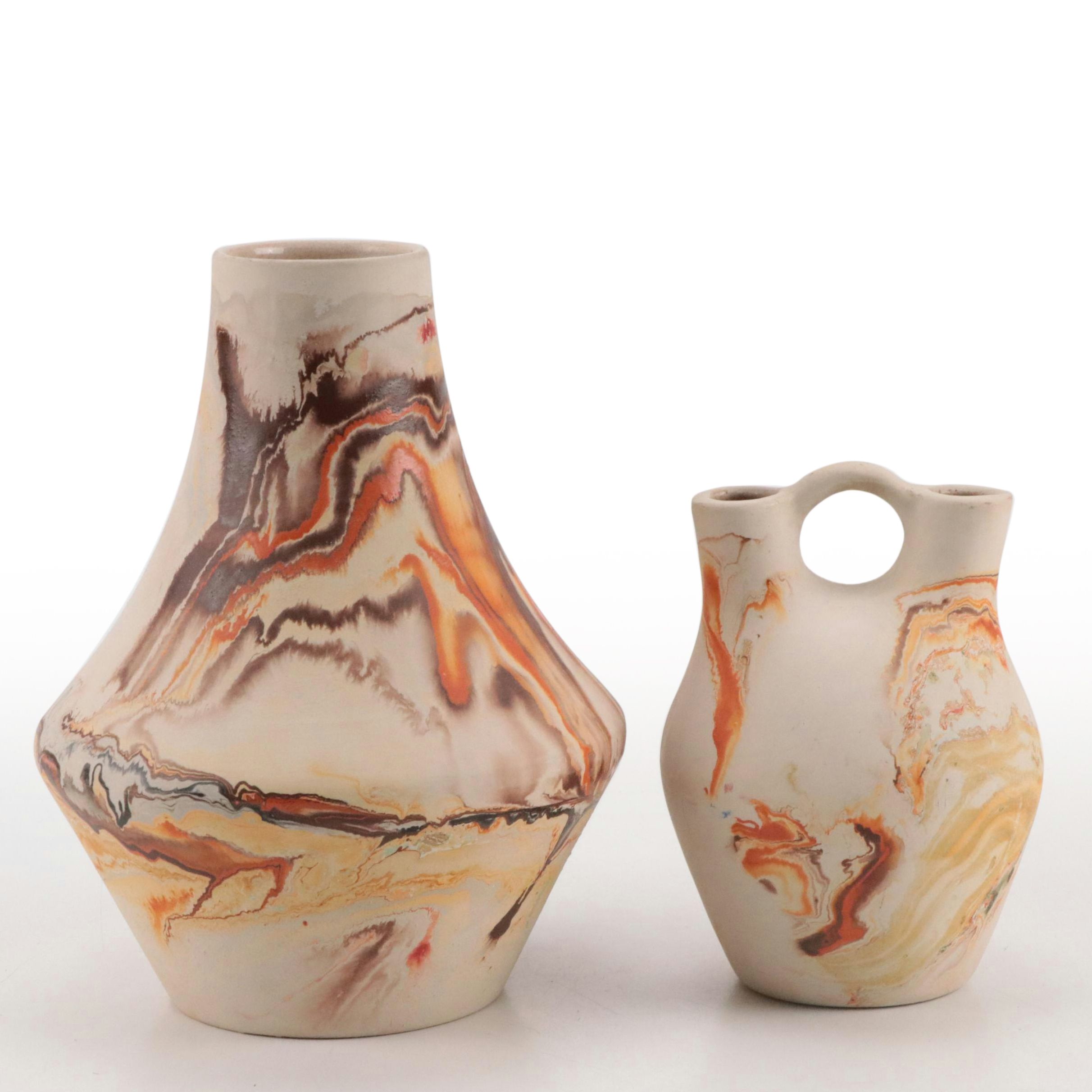 Nemadji Pottery Swirl Glaze Ceramic Wedding and Flower Vases