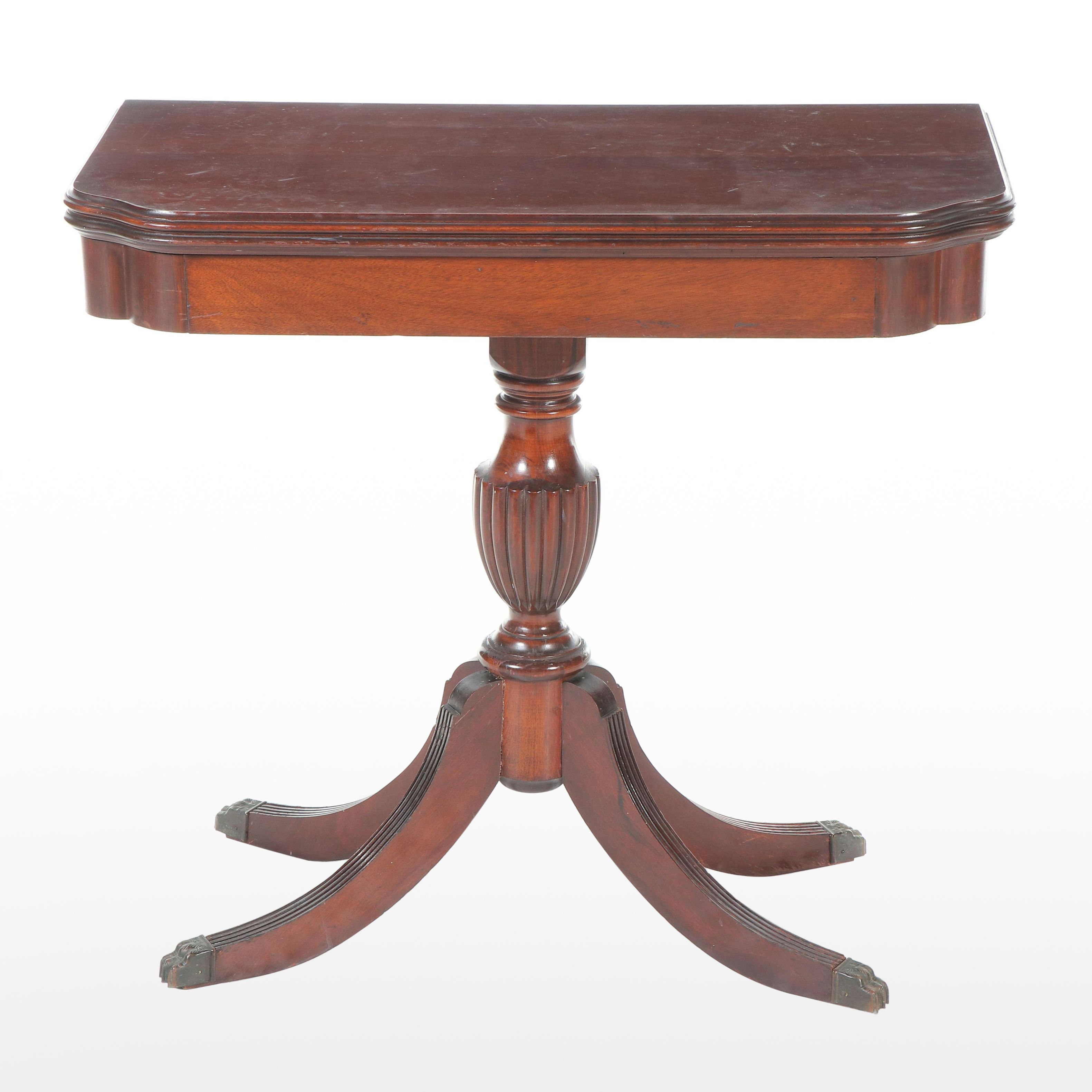 Duncan Phyfe Style Mahogany Twist Top Game Table, Early to Mid-20th Century