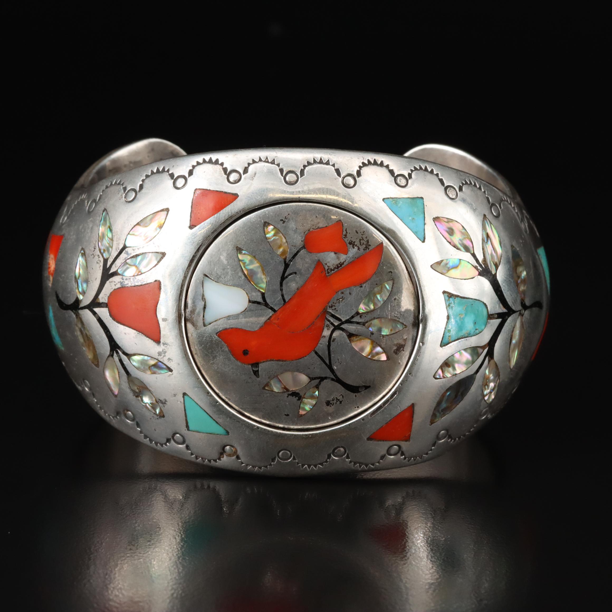 Jacob Livingston Navajo Diné and Zuni Sterling Inlay Spinner Cuff