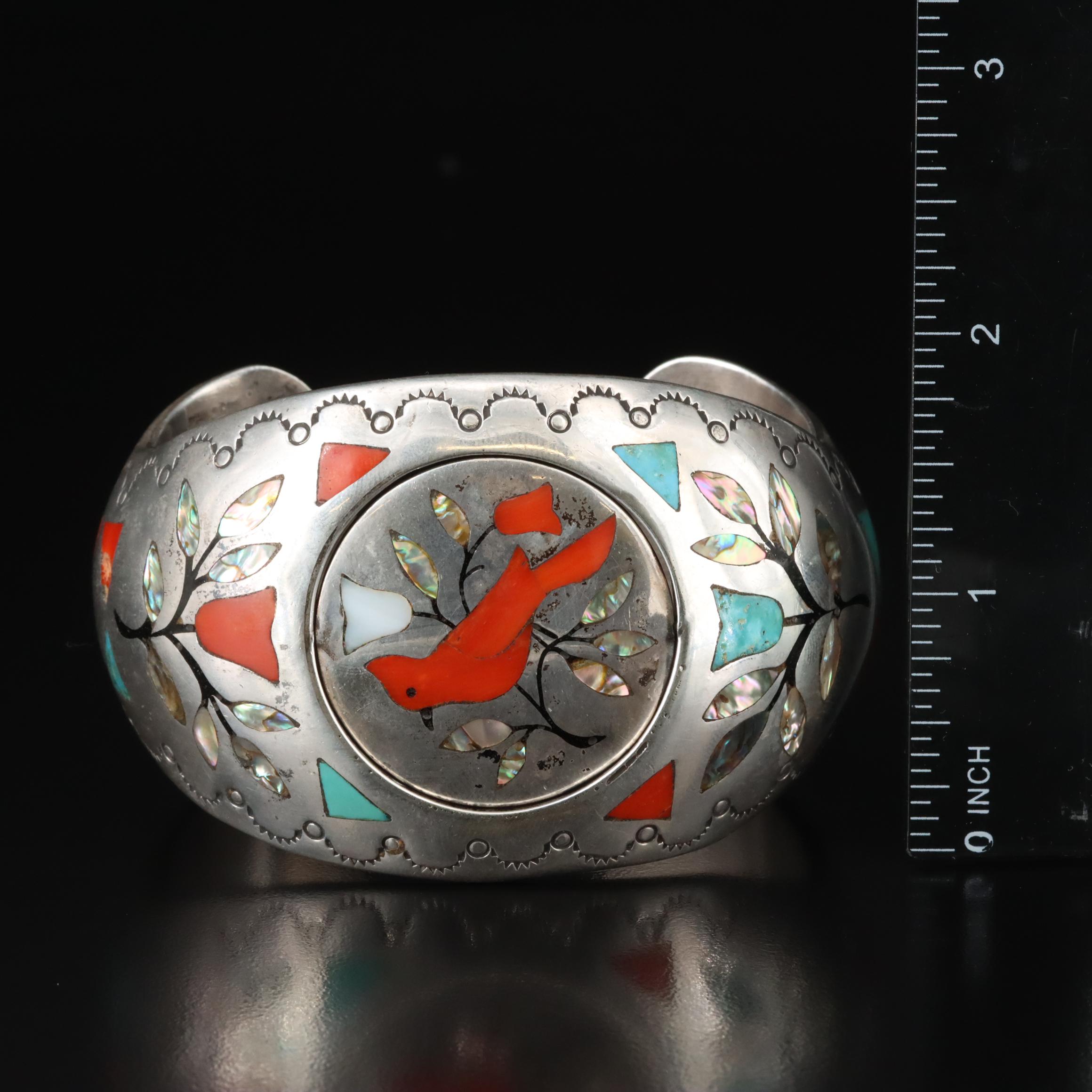 Jacob Livingston Navajo Diné and Zuni Sterling Inlay Spinner Cuff