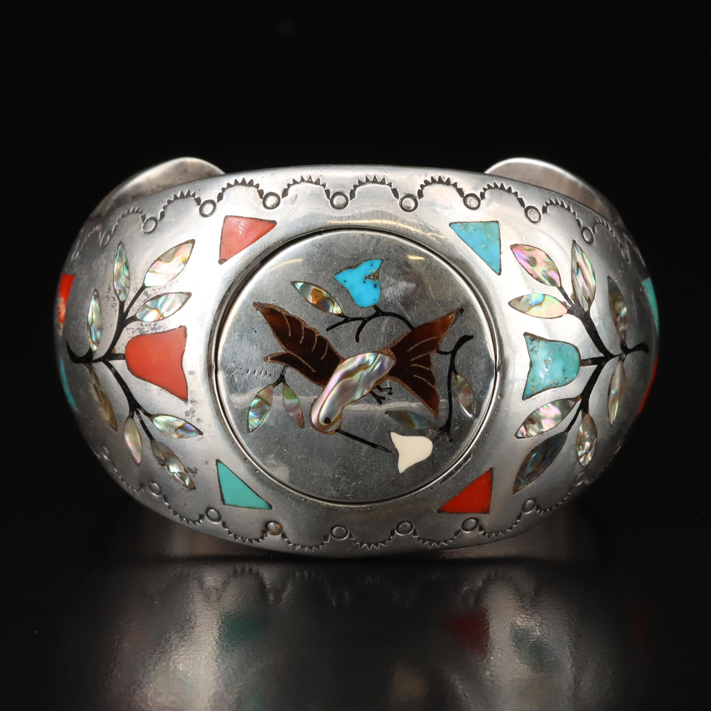 Jacob Livingston Navajo Diné and Zuni Sterling Inlay Spinner Cuff
