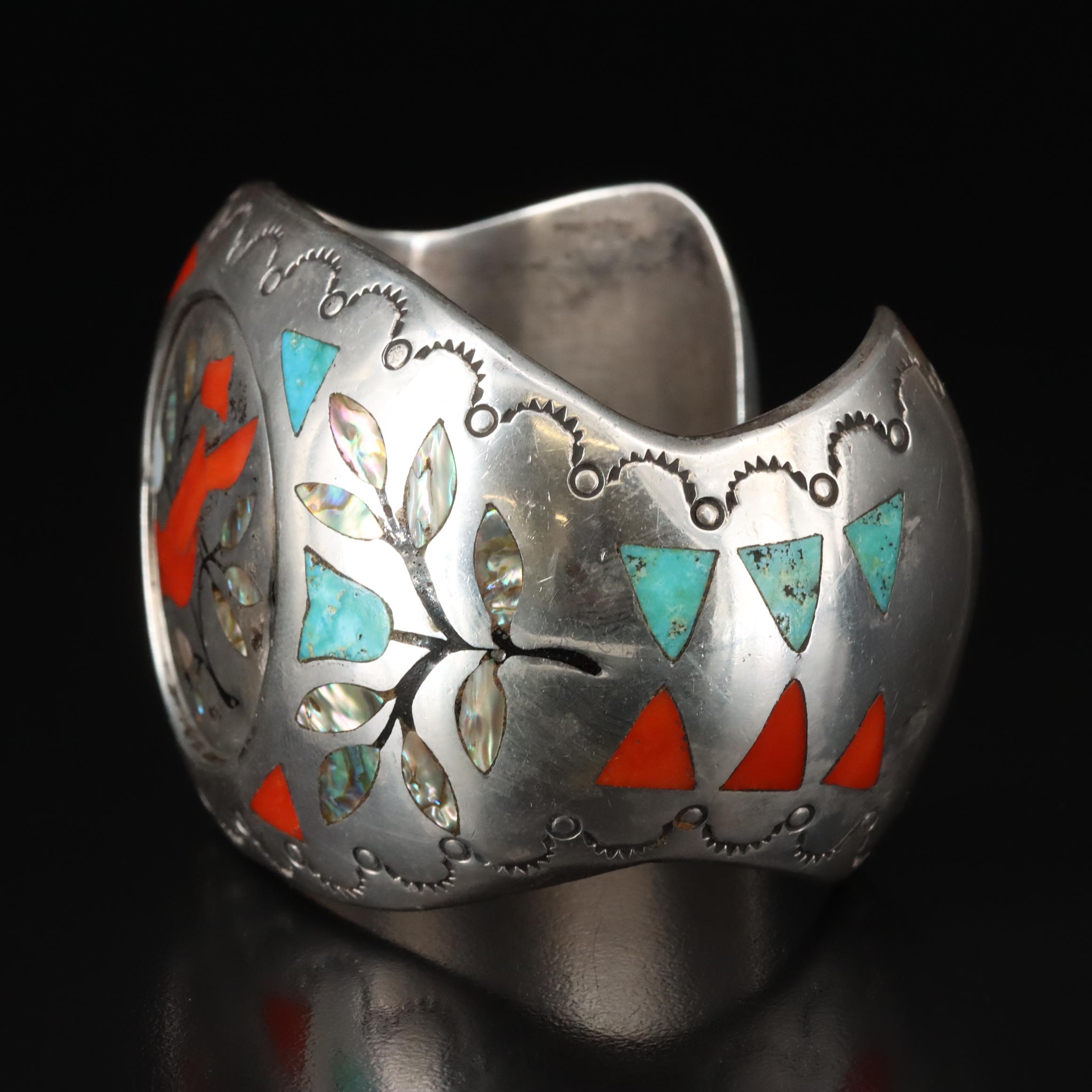 Jacob Livingston Navajo Diné and Zuni Sterling Inlay Spinner Cuff