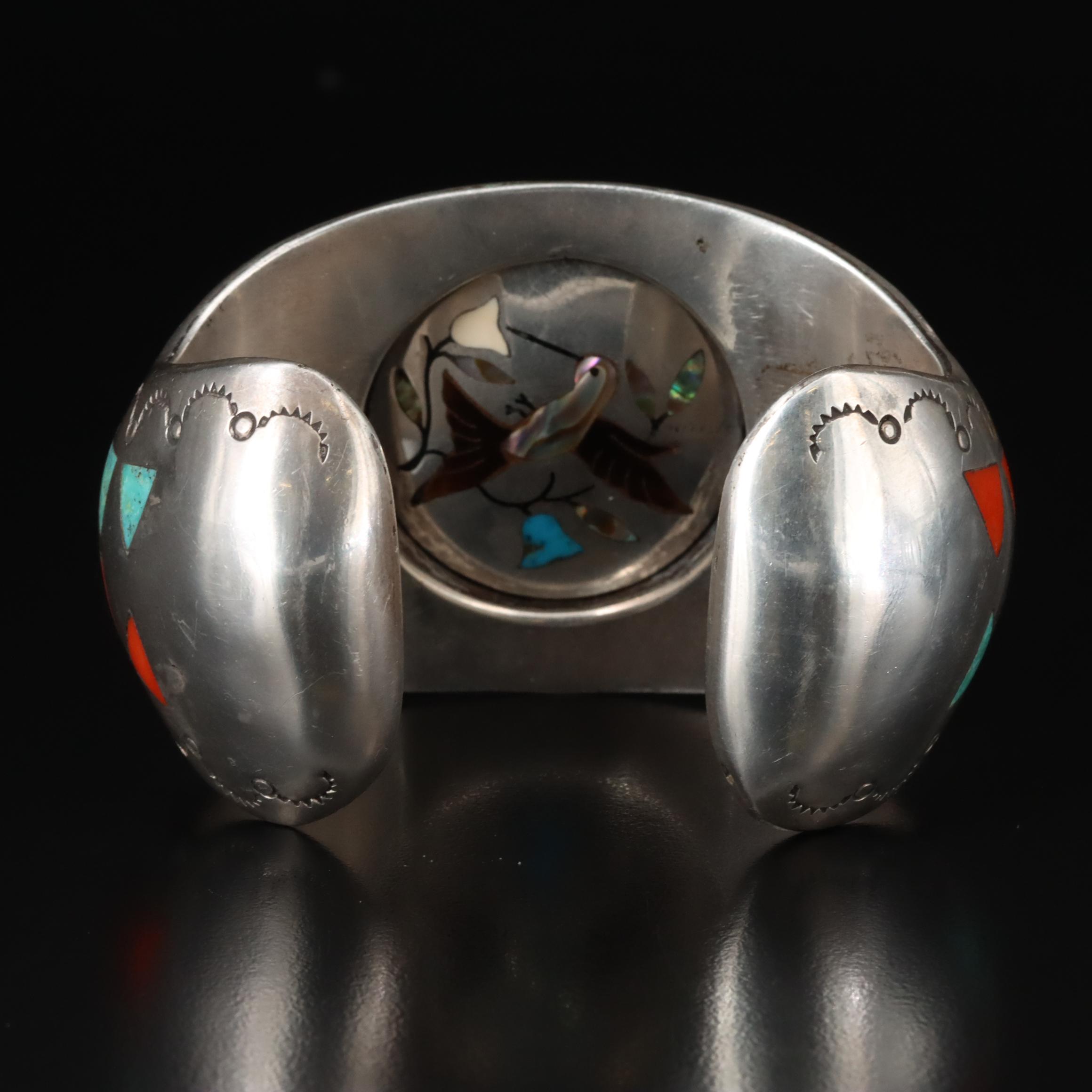 Jacob Livingston Navajo Diné and Zuni Sterling Inlay Spinner Cuff